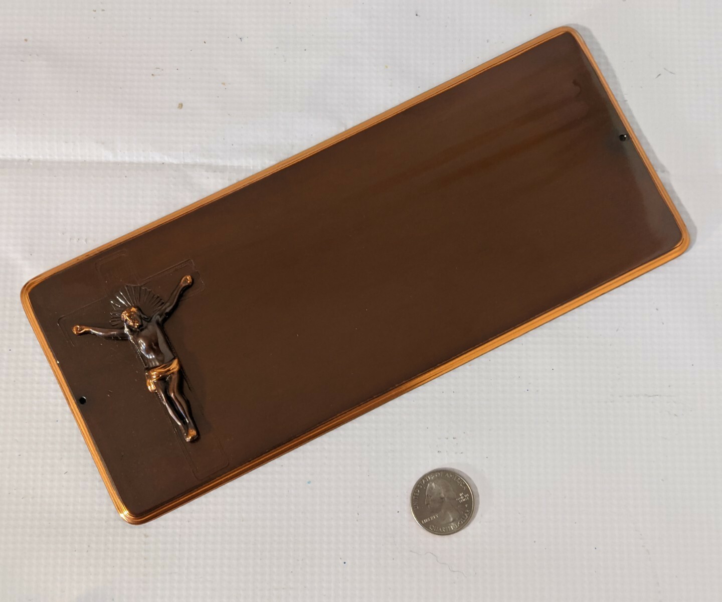 Antique Crucifix INRI Jesus Christian Coffin Casket Funeral Plaque Metal Brass