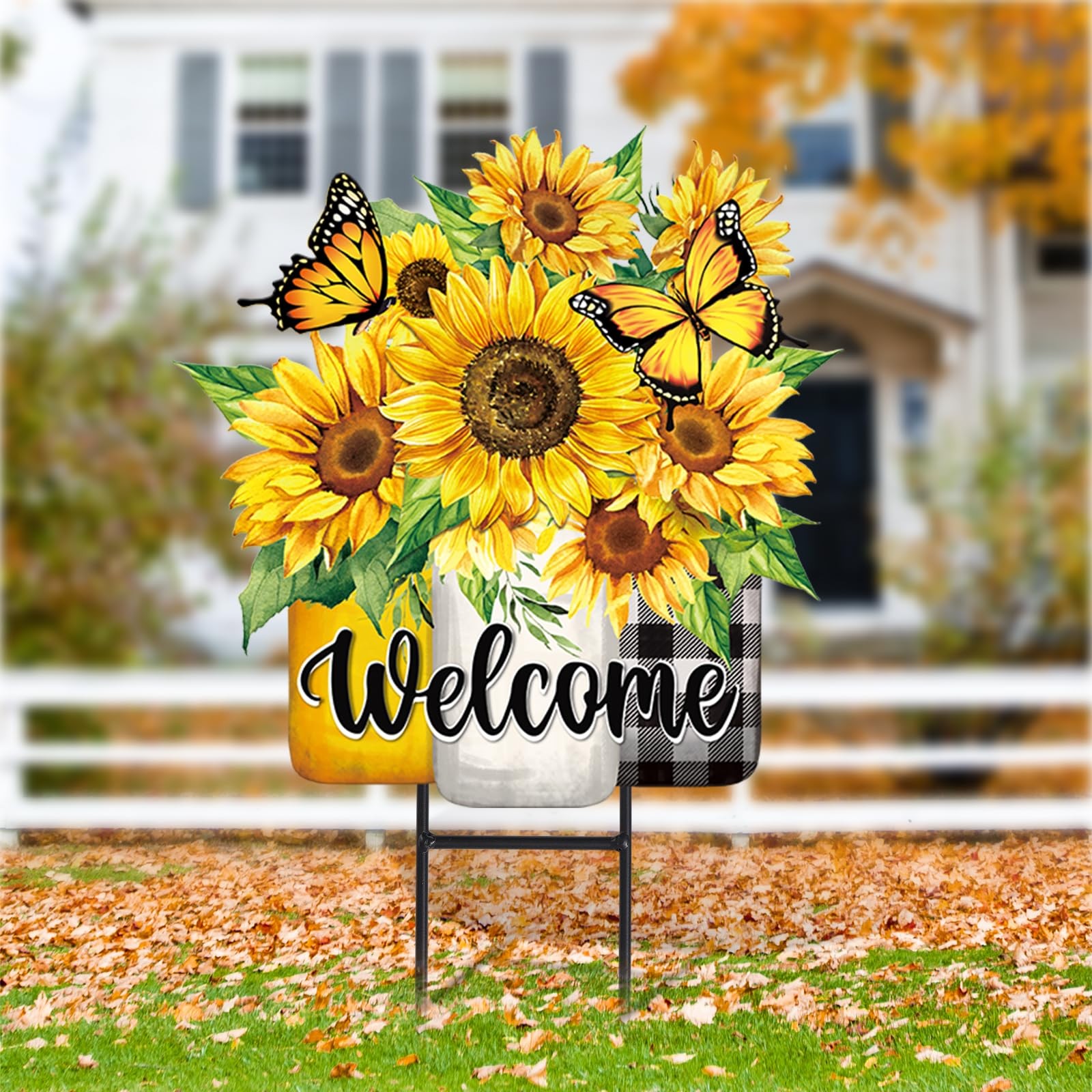 Summer Sunflower Metal Garden Stakes Flower Welcome Yard Sign Floral Decor
