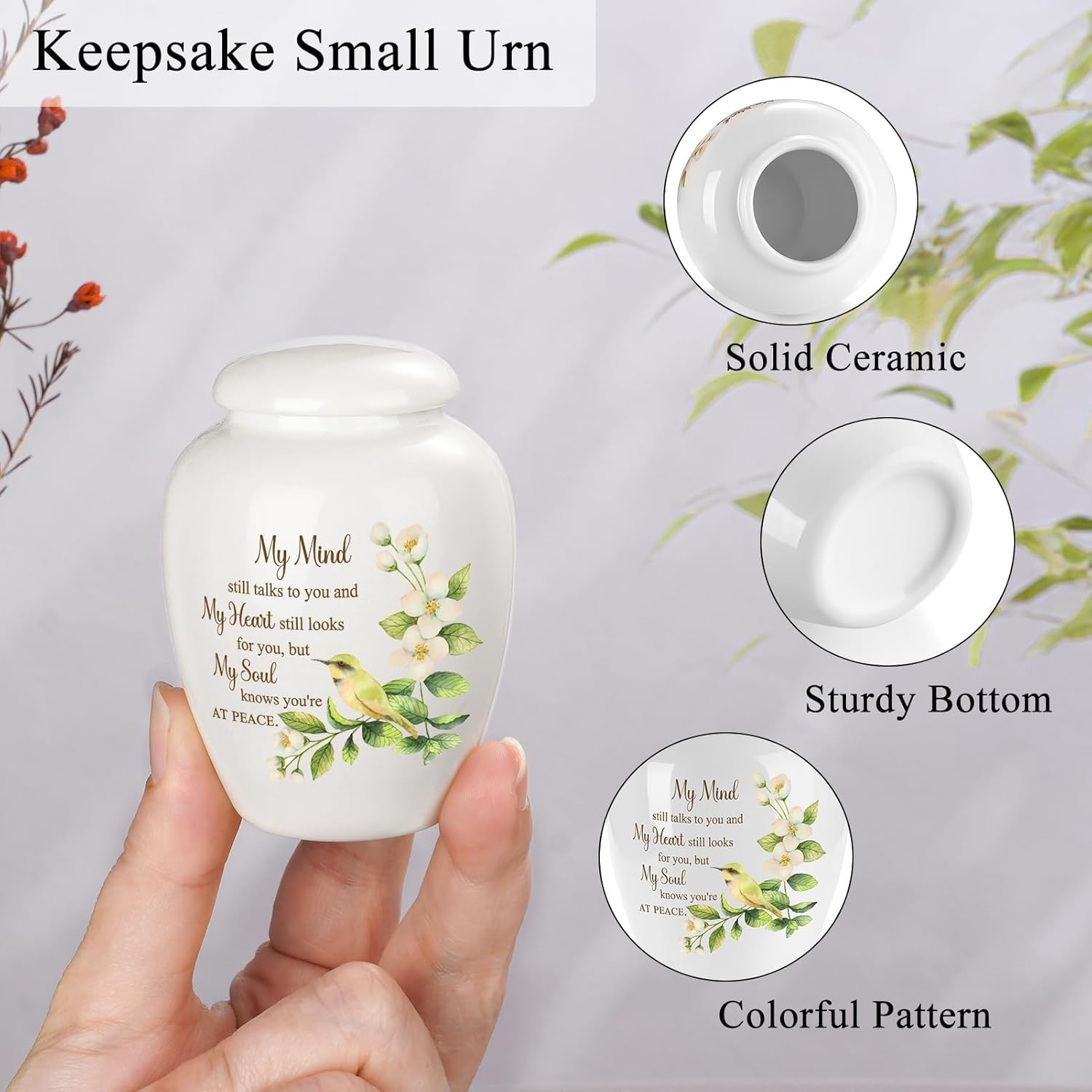 Ceramic Mini Urn for Ashes – 2.8 Inch Elegant Memorial Keepsake Urn