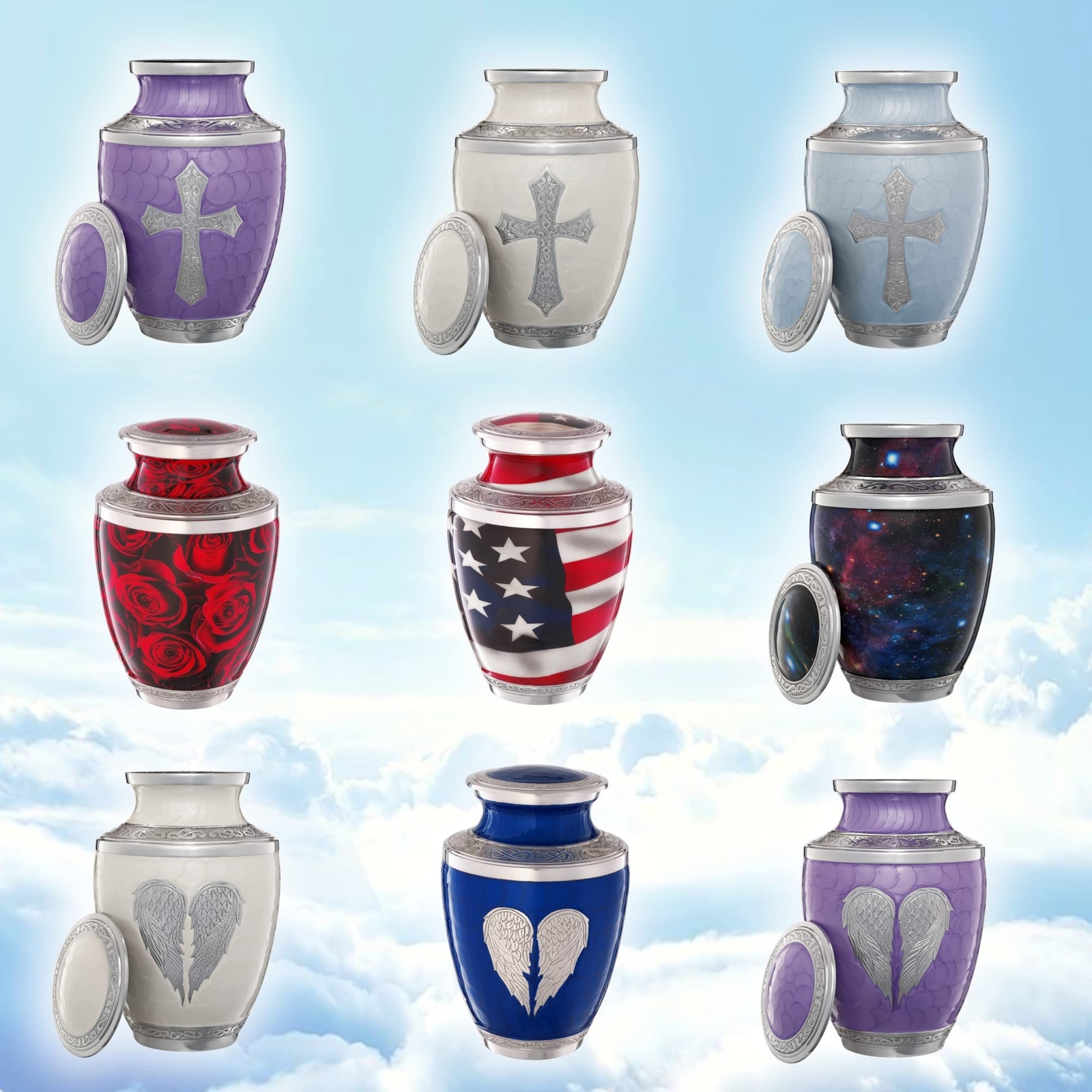 Blue Urn for Ashes Adult Male Female| Heart Funeral Decorative Angel Wings Ur…