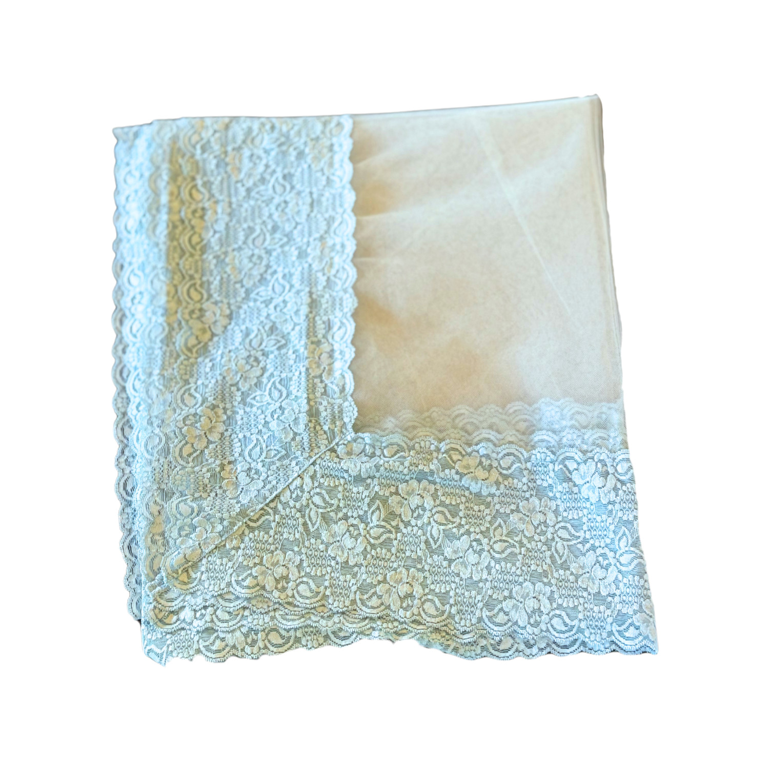 Casket Veil – Tulle with Gathered Lace Trim (64″ x 68″) Light Baby Blue