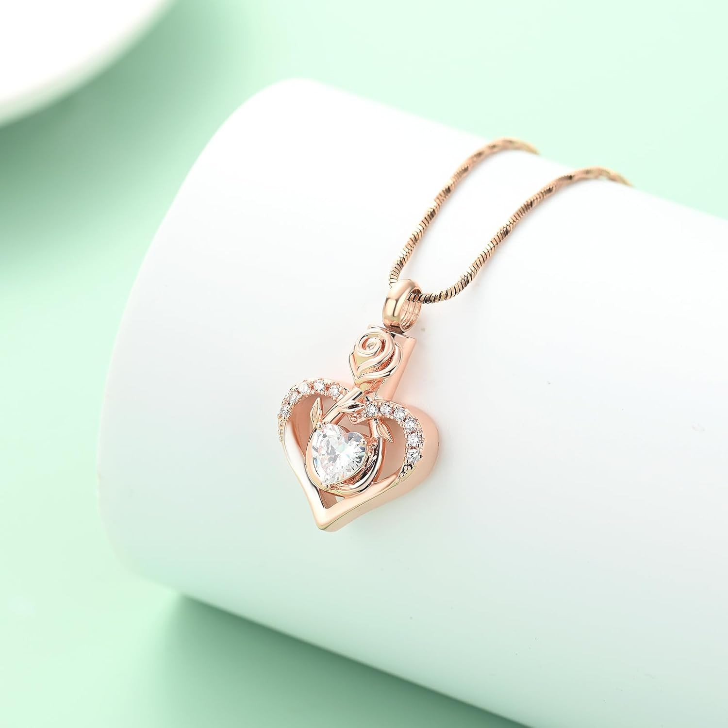 Infinity Heart Urn Ashes Necklace for Women Girl Cremation Jewelry Memorial Rose