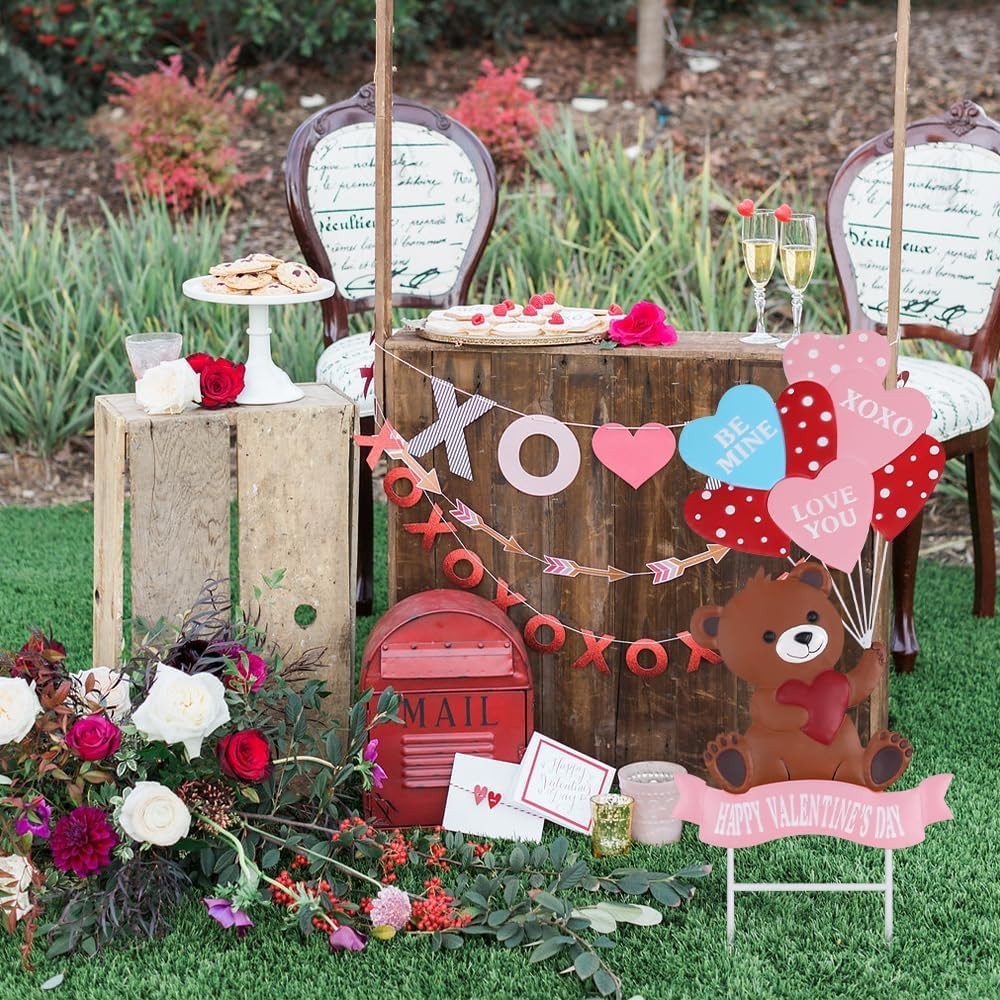 Valentines Day Decorations Outdoor, Metal Bear Decorative Garden Stakes with …