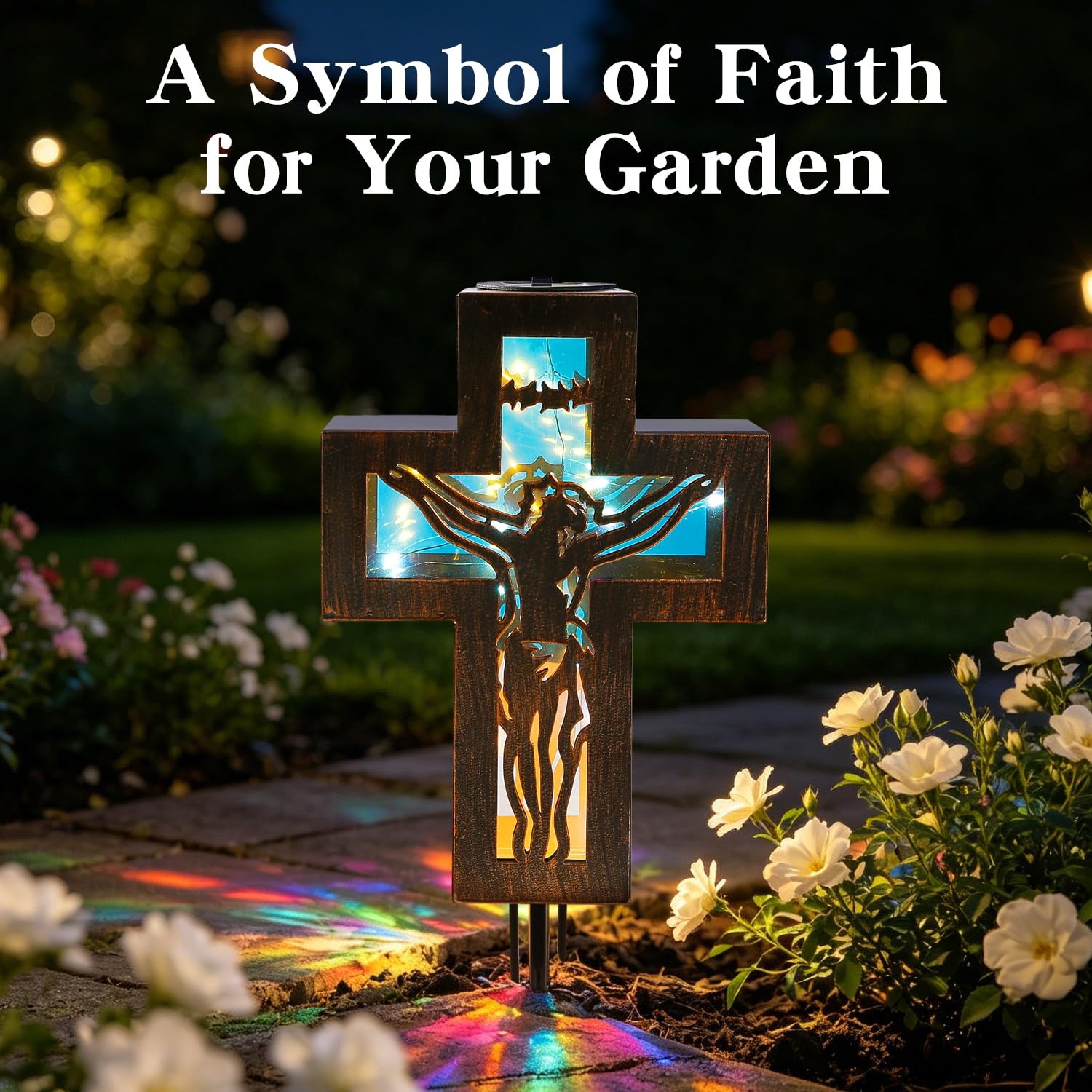 Solar Cross Stake Lights Outdoor Memorial Gifts for Cemetery Grave Decor 10 W…