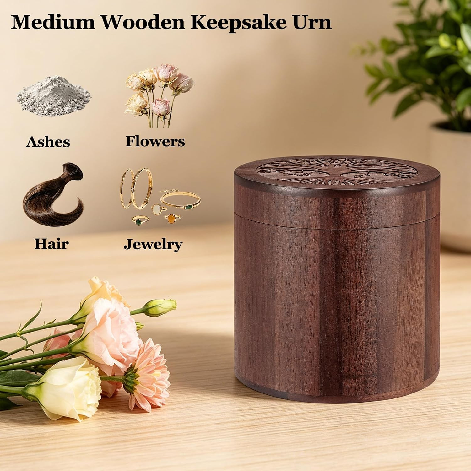 Small Urns for Human Ashes, 3.94Inch Memorial Wooden Box, Acacia Wood Cremation