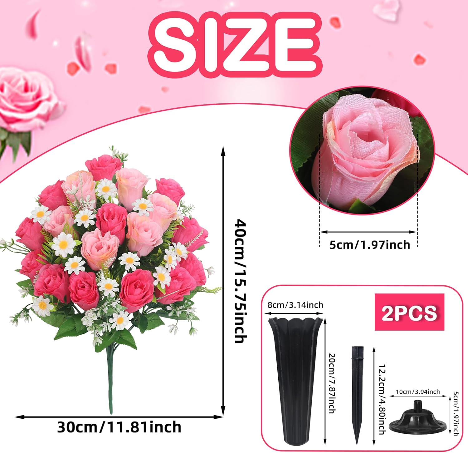 Artificial Cemetery Flowers for Grave Memorial Day Flowers for Cemetery,2Pack…