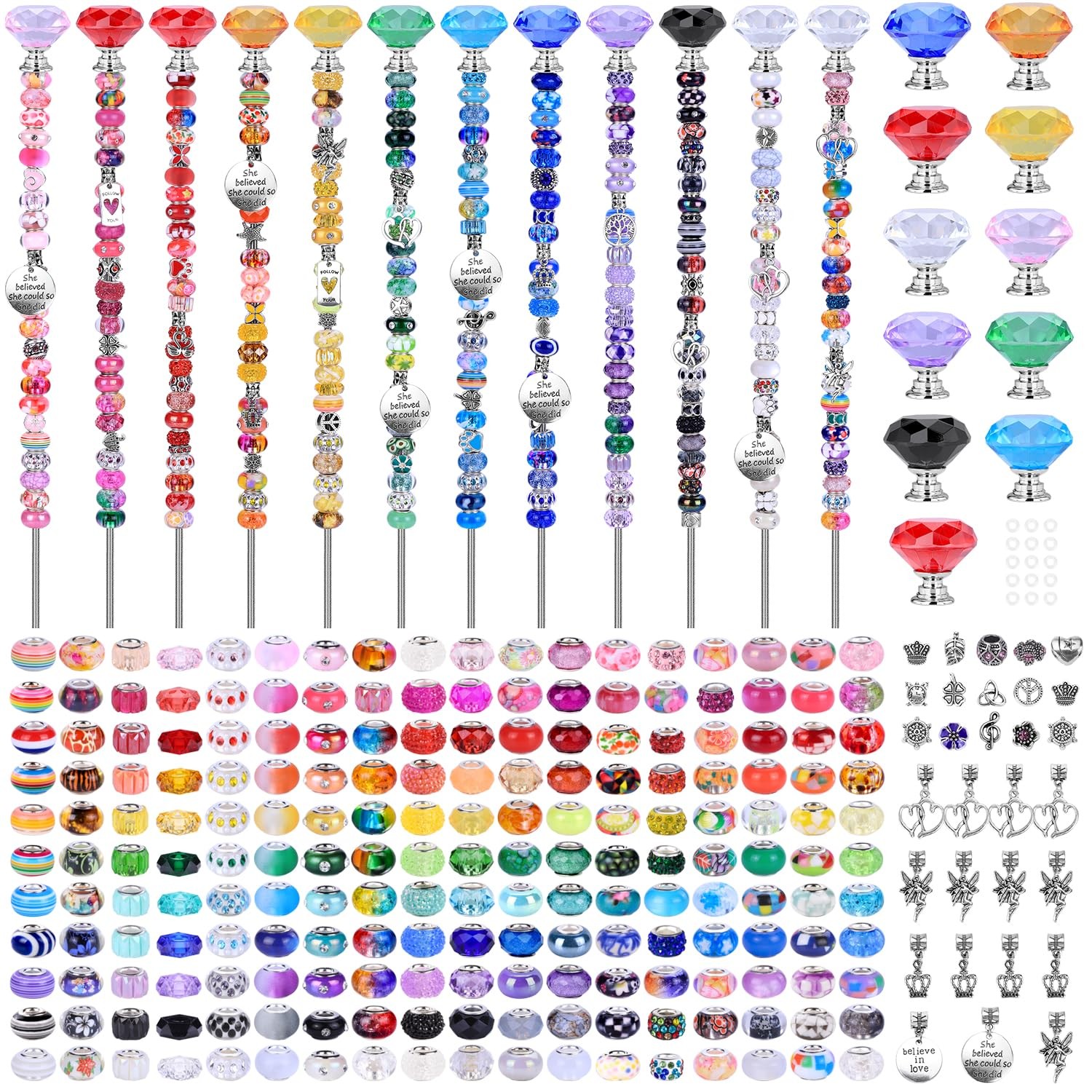 DIY Crystal Beaded Fairy Wand Garden Stakes Kit, Colorful Decorative Wands wi…