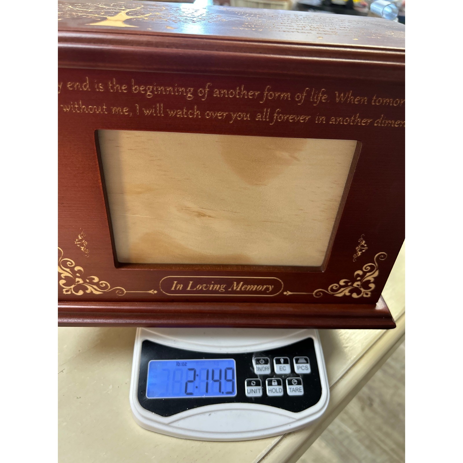 Wooden Tree of Life Memorial Urn with Photo Frame In Loving Memory Cherry Wood