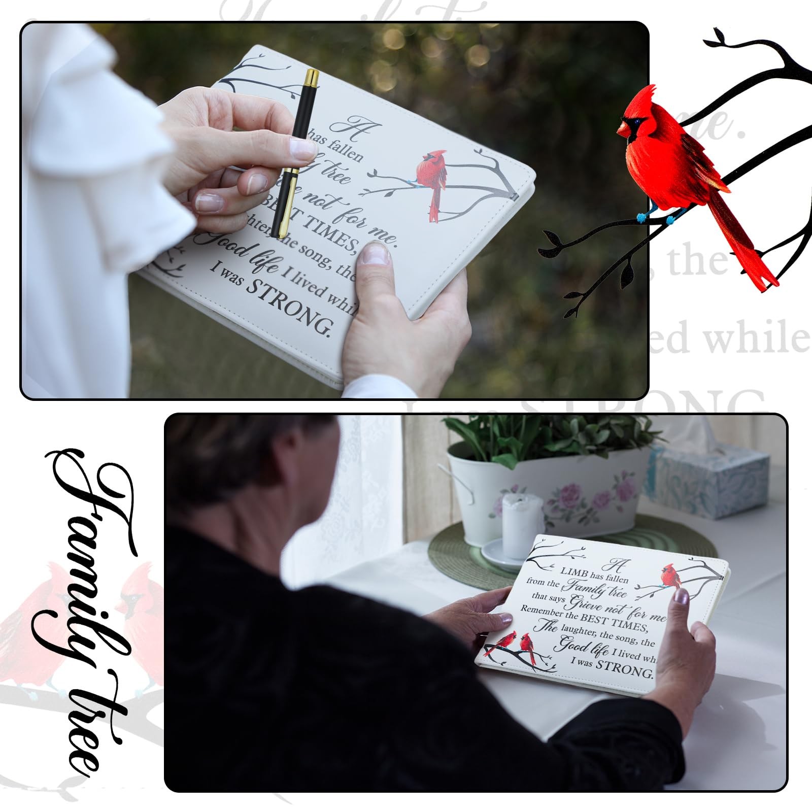 Patelai Funeral Guest Book with Pen Memorial 8.7 x 7.1 inches, mainly white