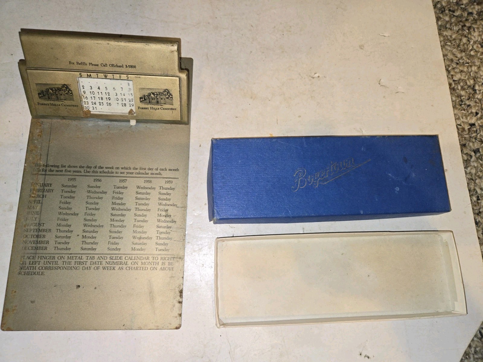 Vintage 1950’s Forest Hills Cemetery Clipboard,Boyertown Casket Key Box,Funeral