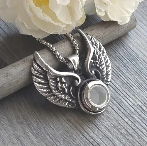 Angel Wings Locket Urn Necklace For Ashes, Lock of Hair Memorial Cremation Gift