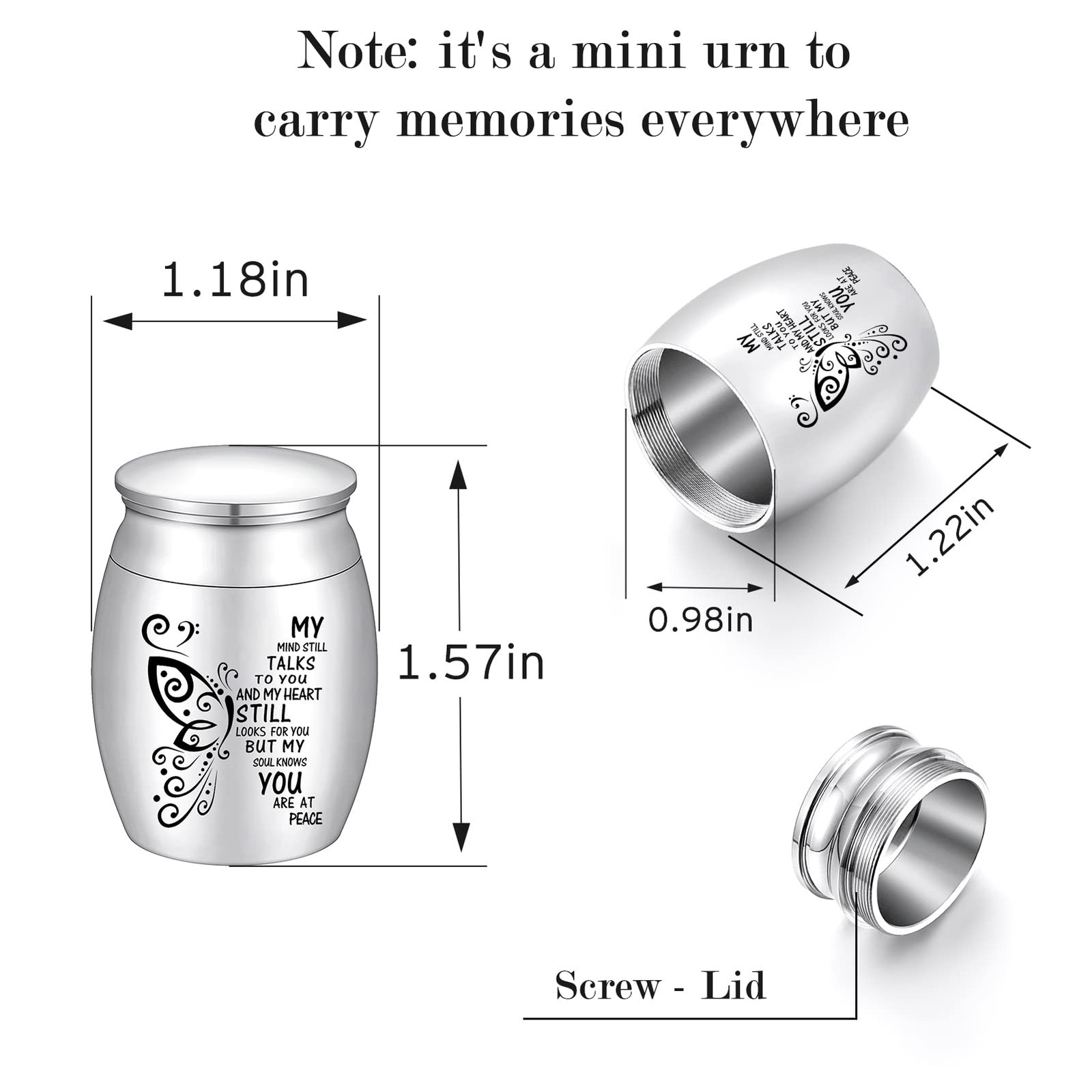1.57 Inches Small Keepsake Urn for Human Ashes Butterfly Mini Urn Stainless