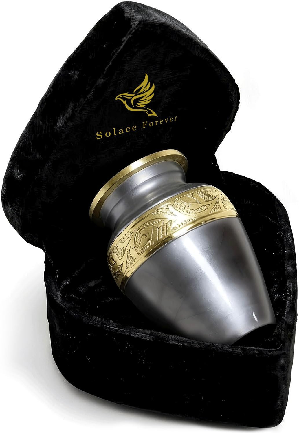 Small Urns for Human Ashes with Velvet Heart Case – Brass Hand Engraved – Mini M