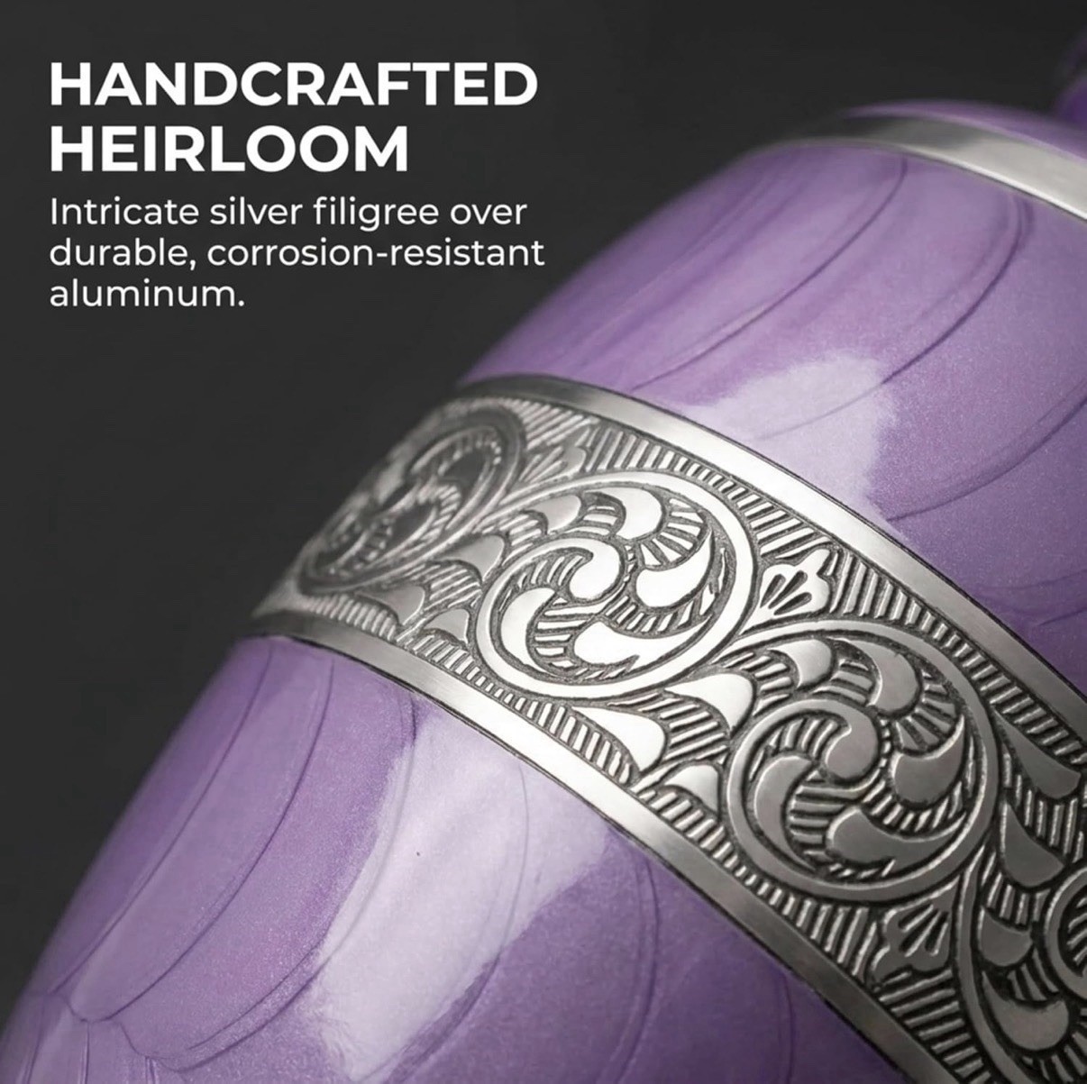 Purple Metal Cremation Urn Set for Adult Ashes with Keepsake and Necklace