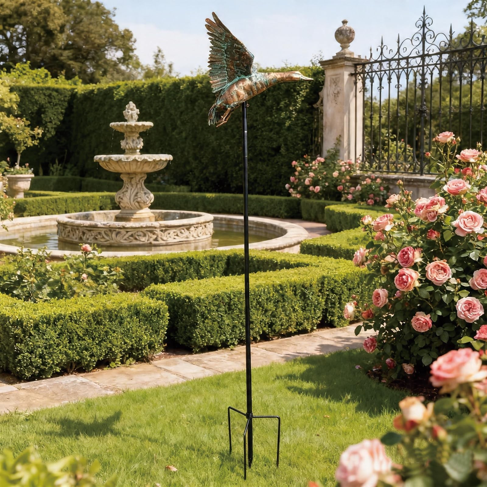 Mallard Duck Decorative Garden Stakes Outside, 69″ Antique Copper Flying Duck…
