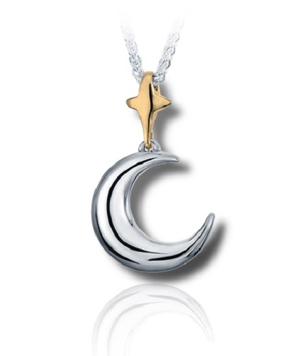 Sterling Silver & 10kt Gold Moon & Star Funeral Cremation Urn Pendant