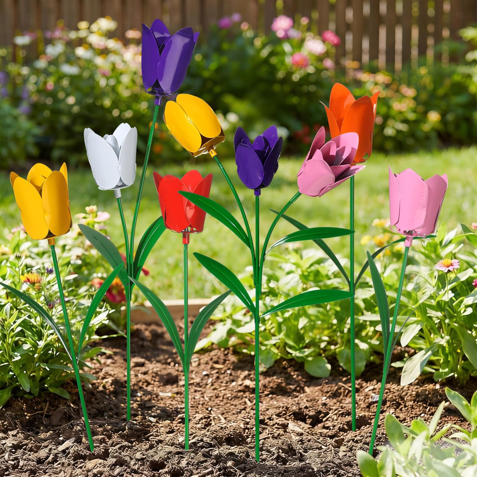 6 Pack Metal Flowers for Outdoor Metal Tulips Flowers Decorative Garden Stake…