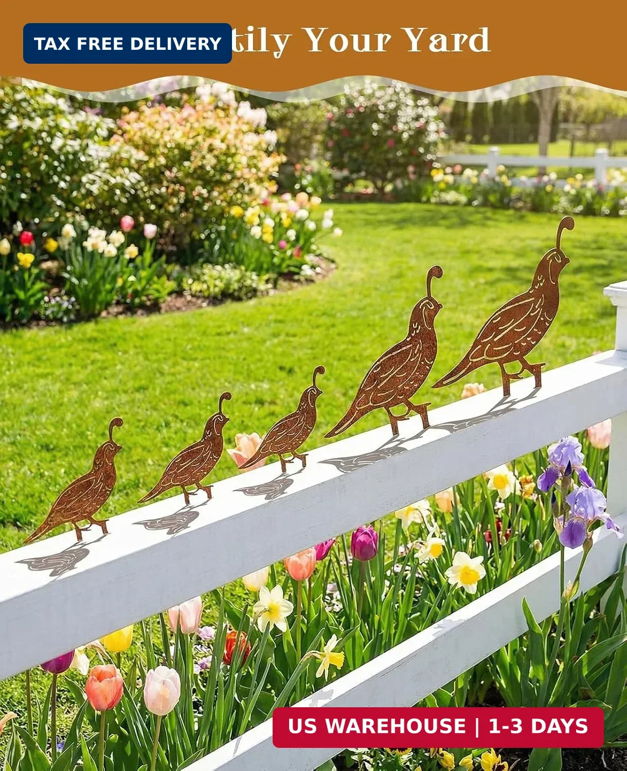 5PCS Metal Quail Yard Art Decor Stakes, Decorative Garden Stakes, Outdoor Cleara