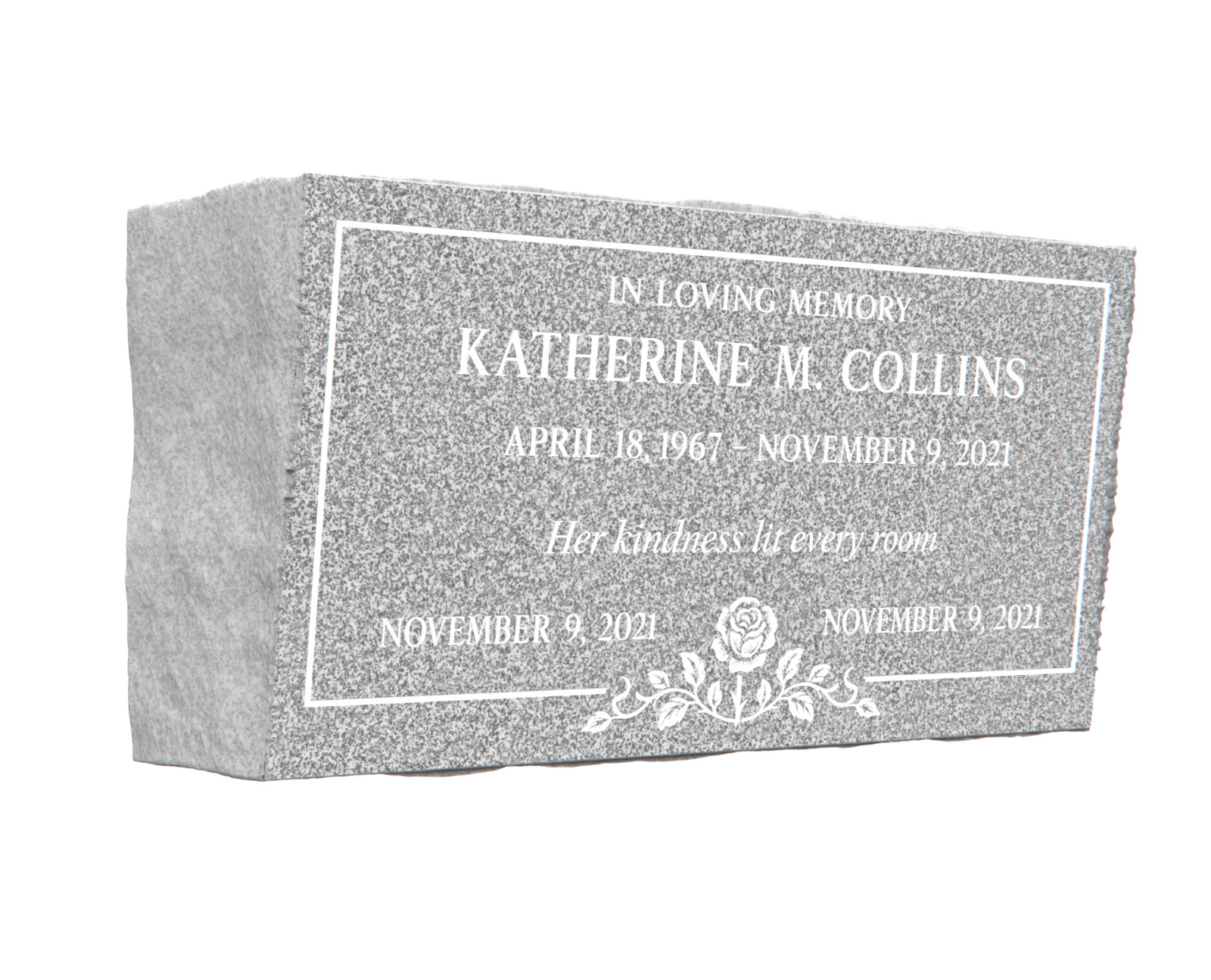 20x10x6 Gray Granite Bevel Grave Marker – Personalized Engraved Memorial