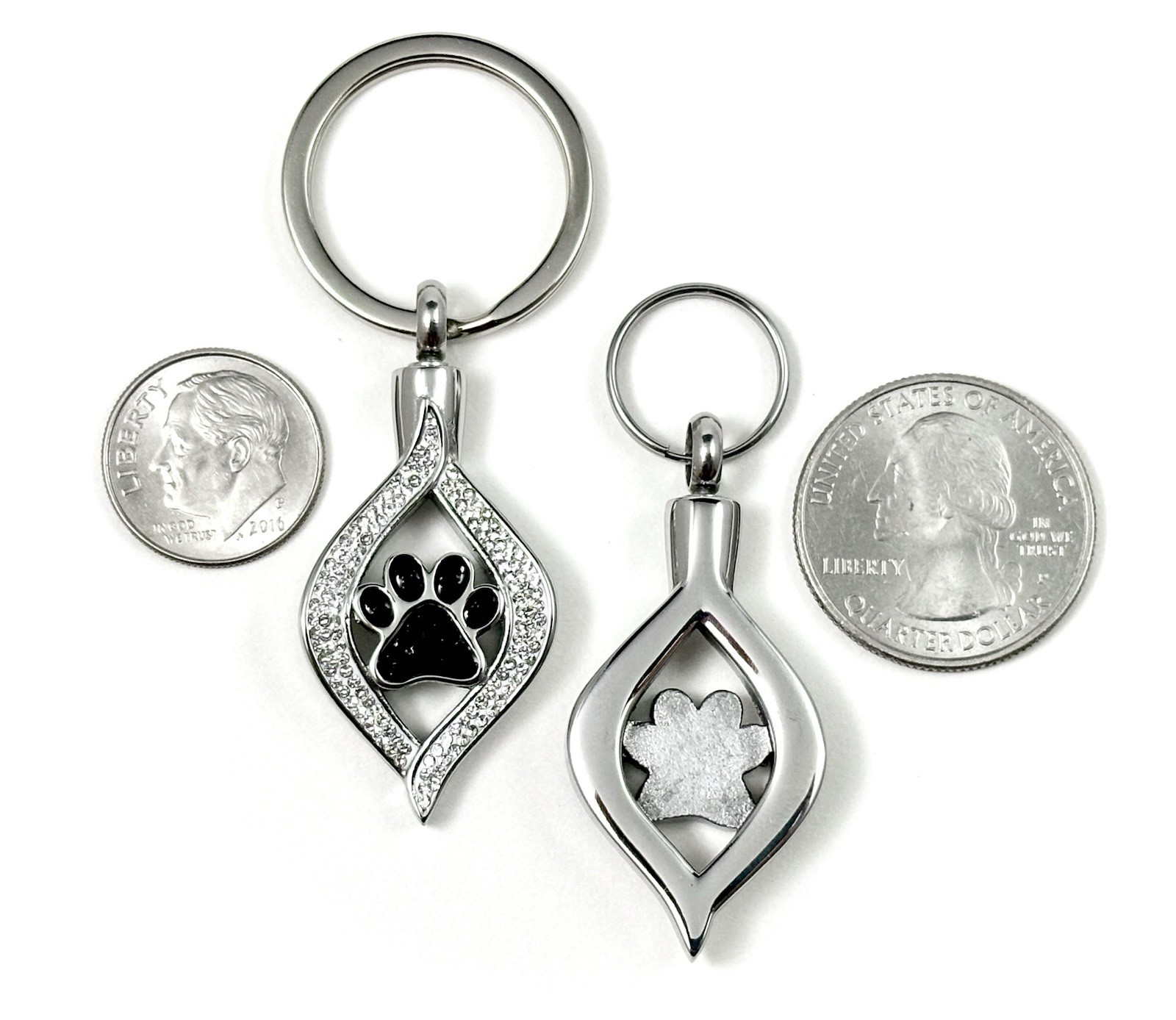 Keyring Urn .5″ Key Chain Pet Cremation Pendant Holds Ash Dog Cat Paw Print Paws