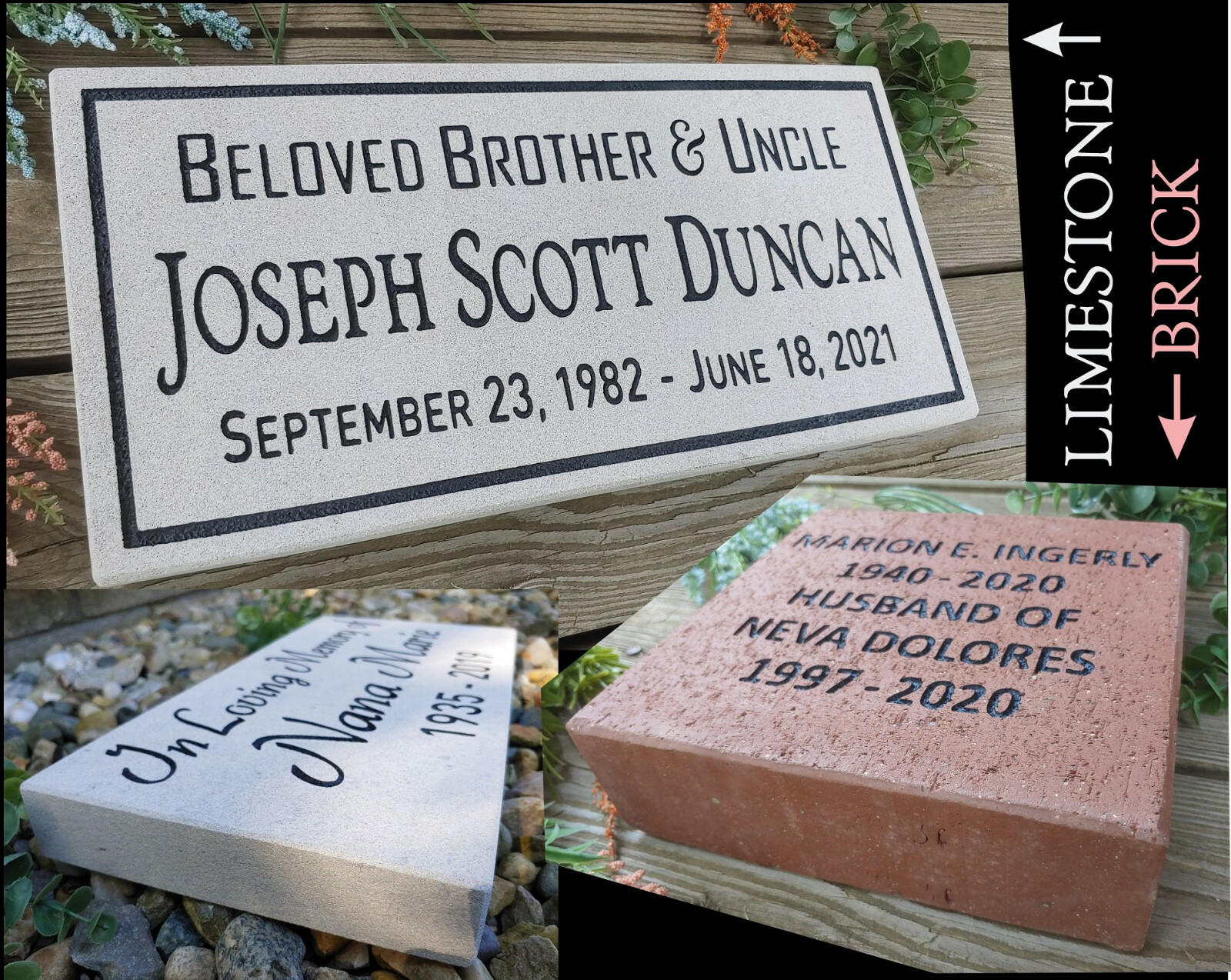 Limestone or Brick Grave Marker Headstone Garden Stone Paver Memorial FREE SHIP