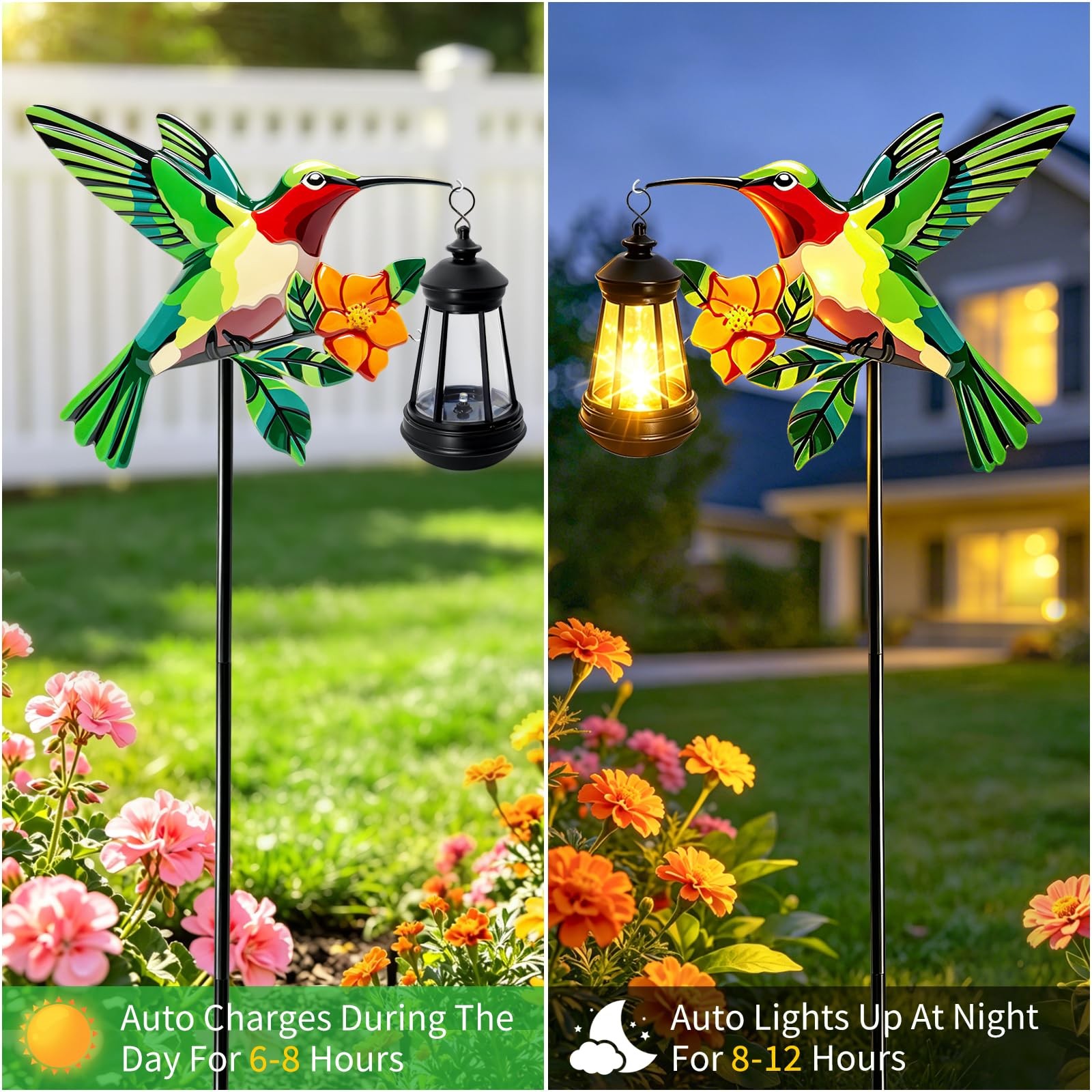 2 Pack Solar Lights Outdoor Waterproof Hummingbird Decorative, 29in Metal Hum…