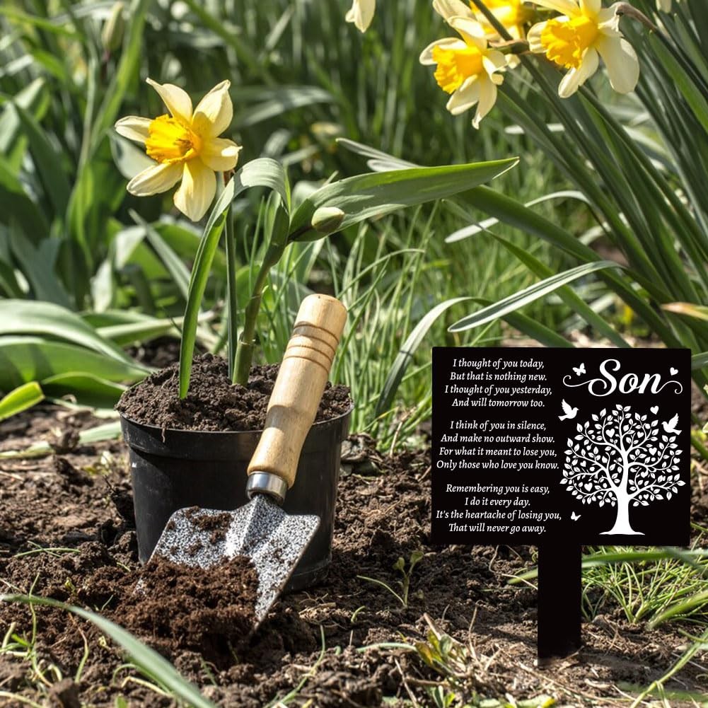 Rectangular Son Tree Garden Stake Tree Birds Memorial Remembrance Son Texts P…