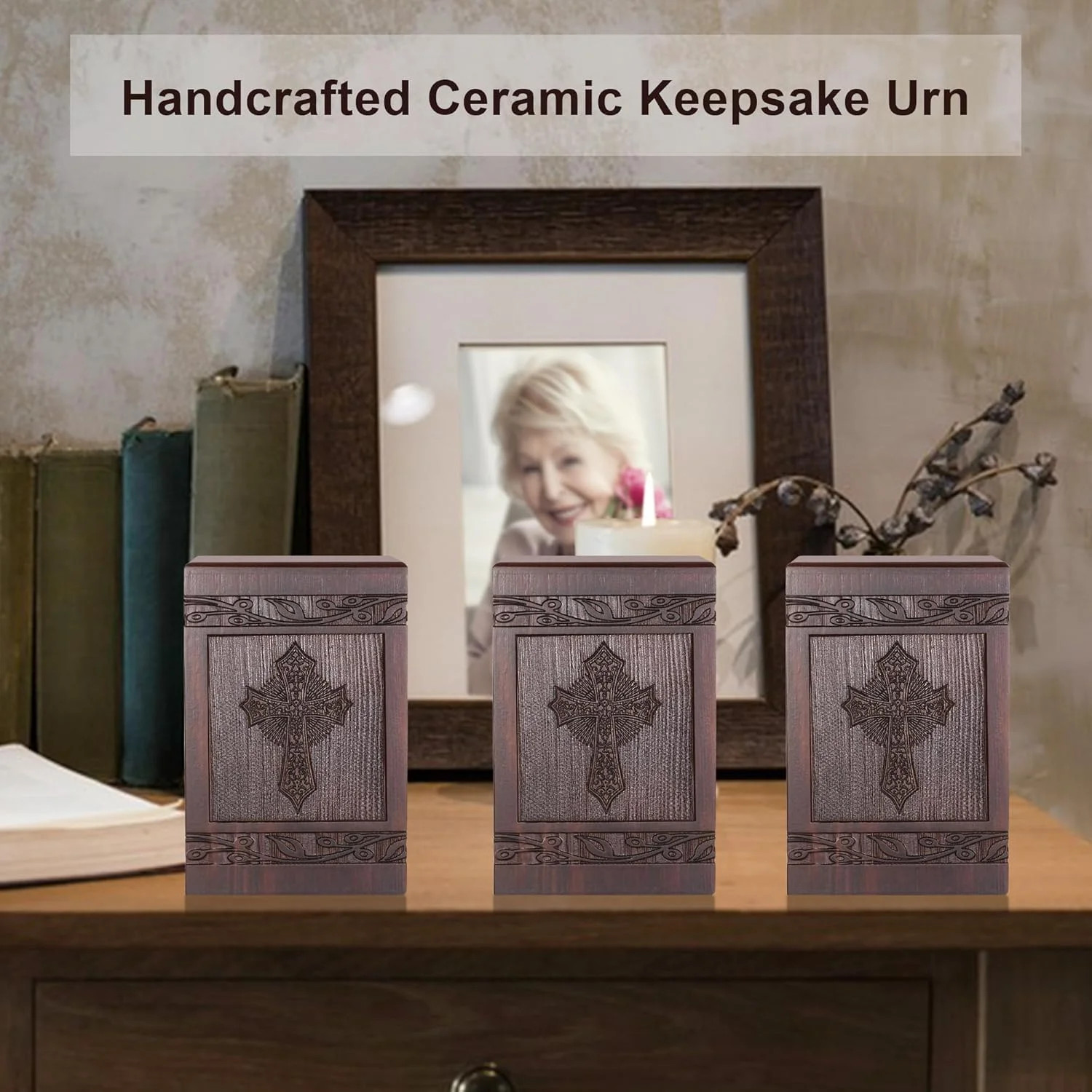 Cremation Urns for Human Ashes Adult Male Female, Wooden Carved Urns Box for Men