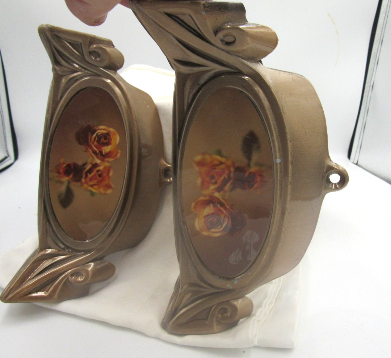 Lot of 2 Copper Yellow Rose Flower Design Finish Stamped Cast Metal Casket Handl
