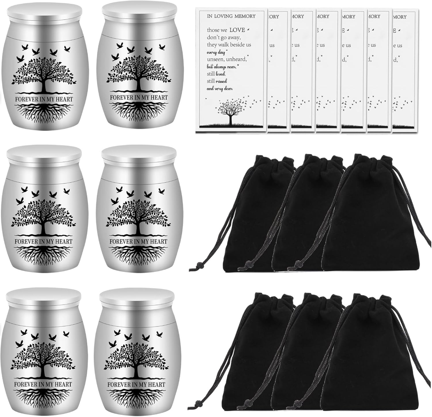 6 Set Small Urns for Ashes Cremation Urns 1.57 Inch Silver Ashes Keepsake Funera