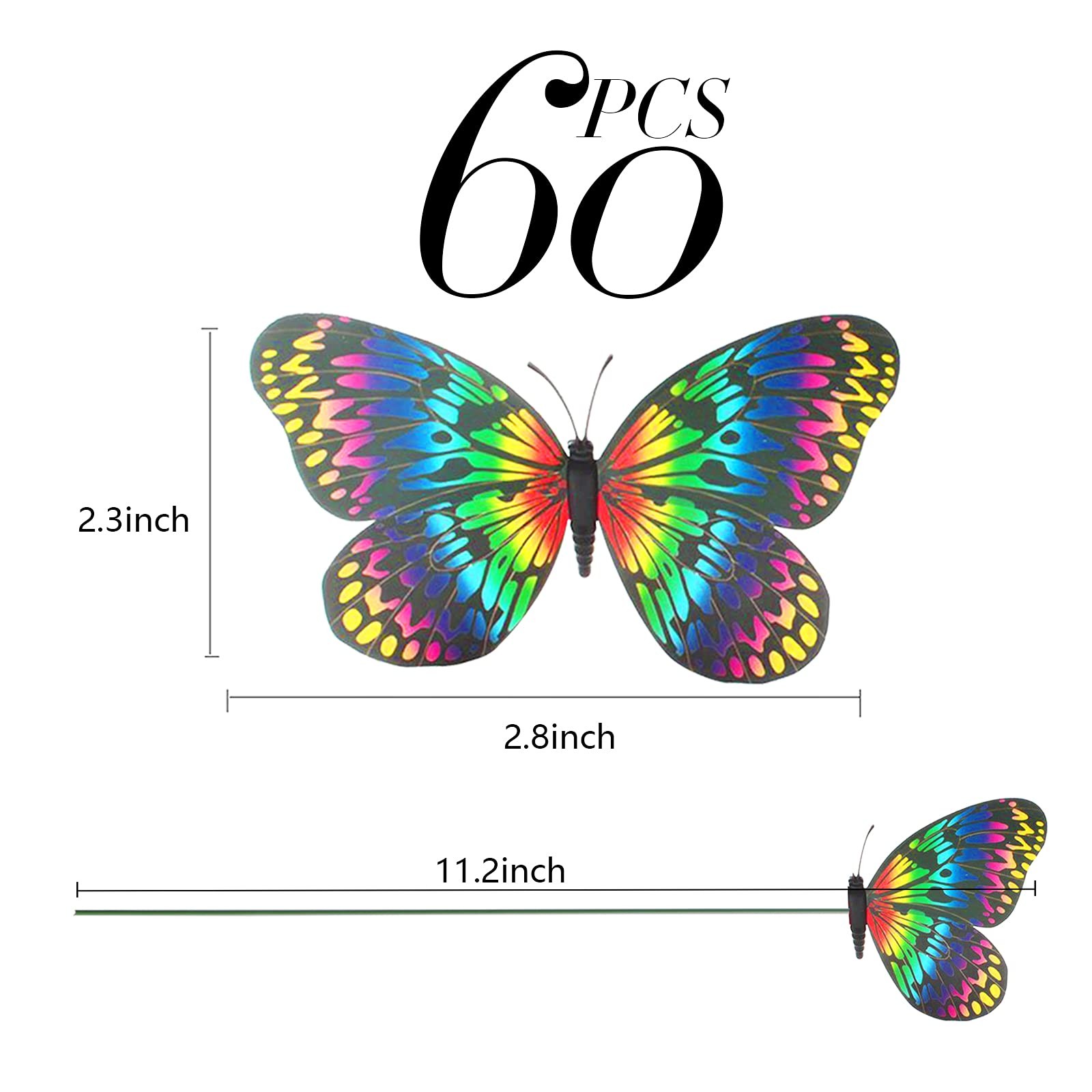 60 Pcs Butterfly Garden Stakes Colorful Butterfly Flower Pot Decor for Yard