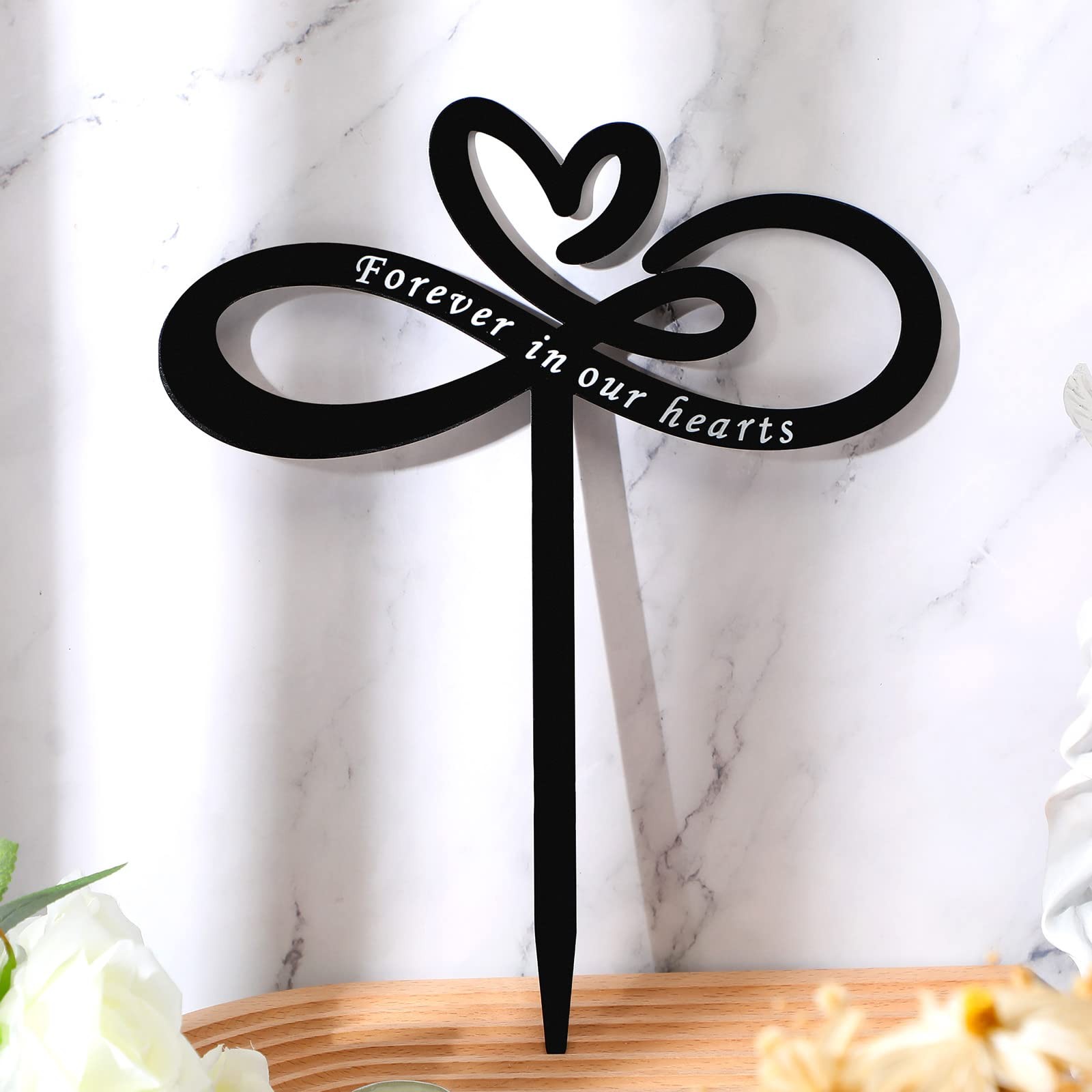 Memorial Plaque Stake Heart Forever In Our Hearts Cemetery Grave Marker Black