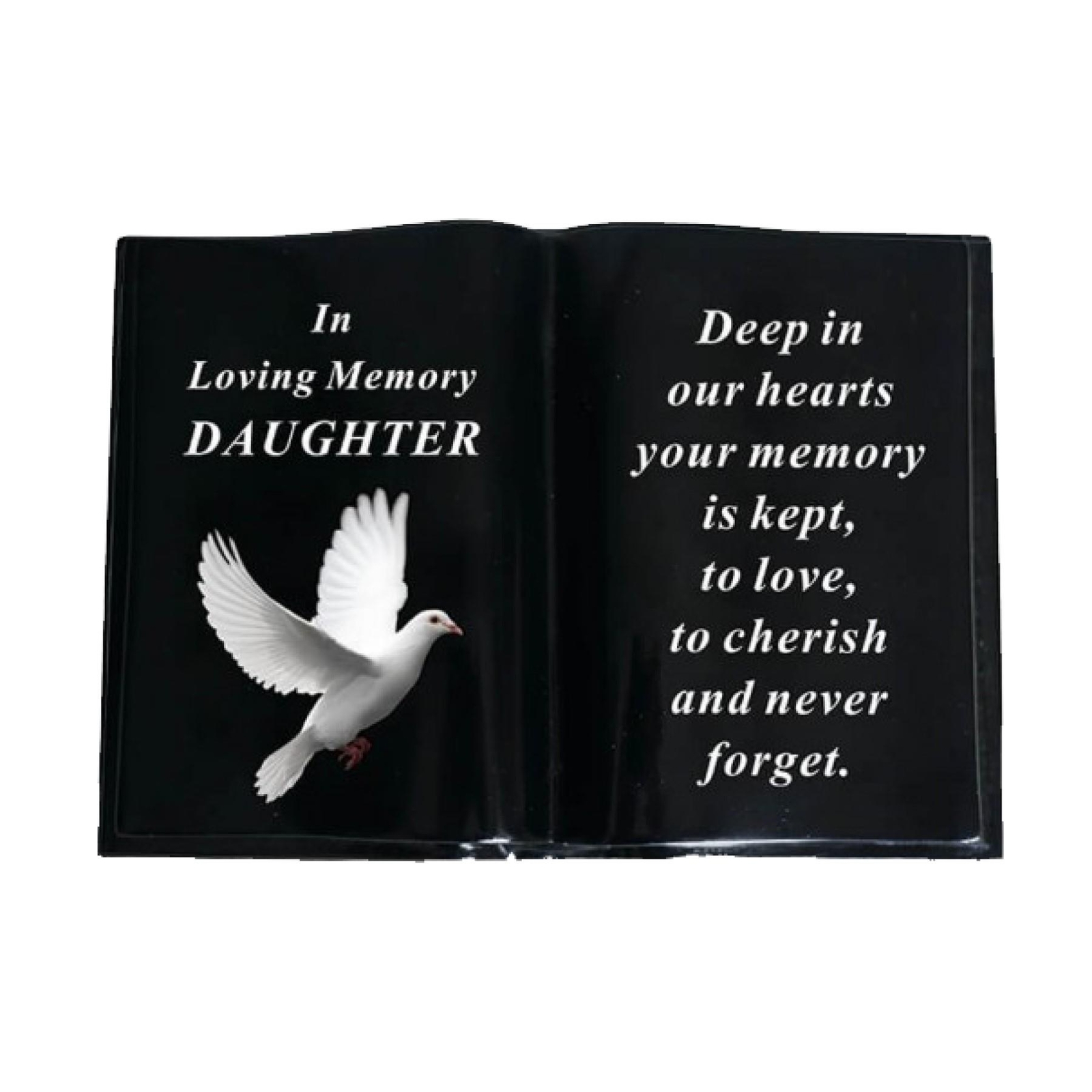 Graveside Memorial Open Book Ornament – Black with Dove – Daughter
