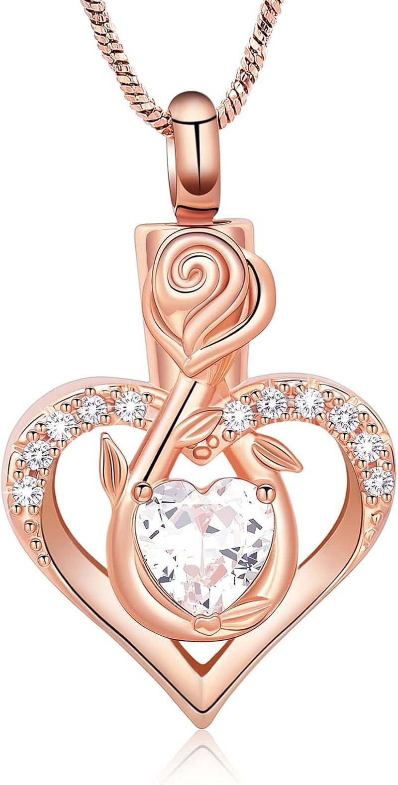 Infinity Heart Urn Ashes Necklace for Women Girl Cremation Jewelry Memorial Rose