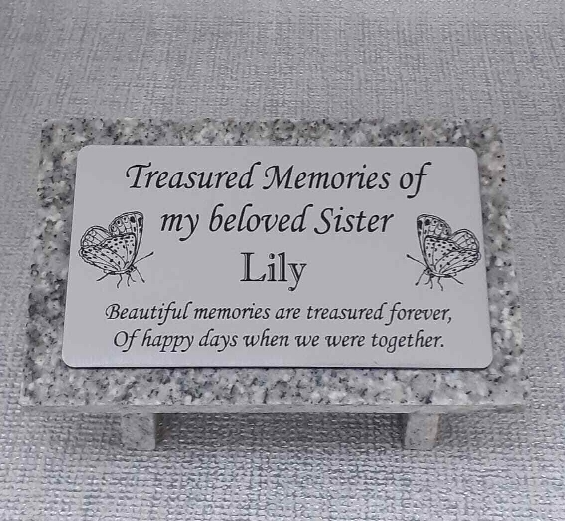 Laser Etched Personalised Grey Granite Memorial Grave Plaque Stone Ornament