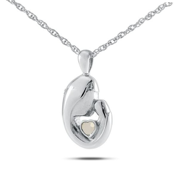 April w/ Clear Zirconia Stainless Steel Pendant/Necklace Funeral Cremation Urn