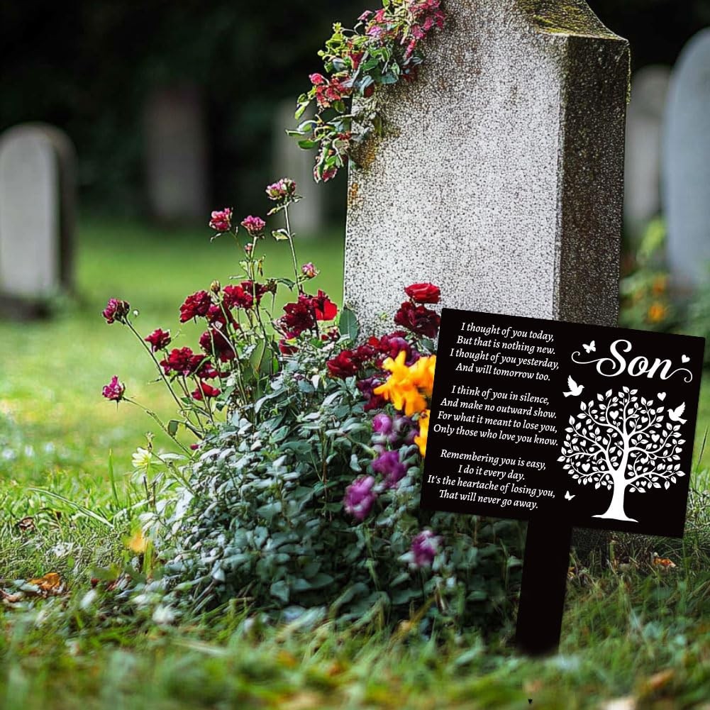 Rectangular Son Tree Garden Stake Tree Birds Memorial Remembrance Son Texts P…