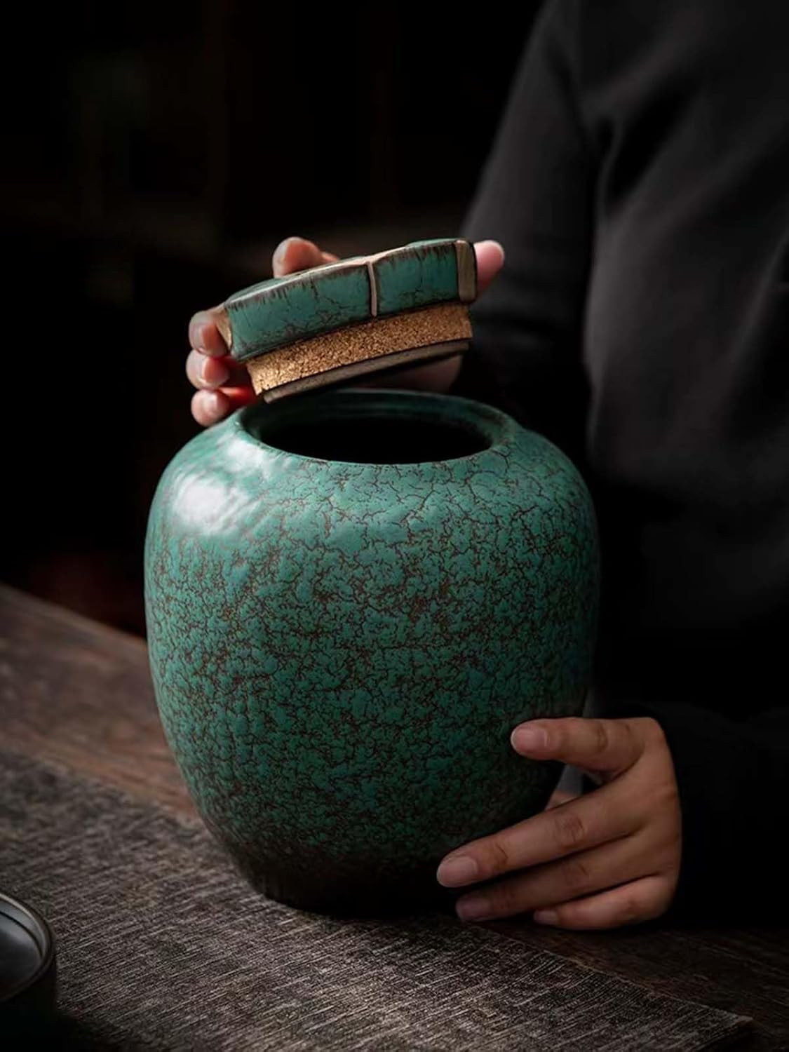 Medium Cremation Urn for Human Ashes, Unique Turquoise Glazed Ceramic Memorial,