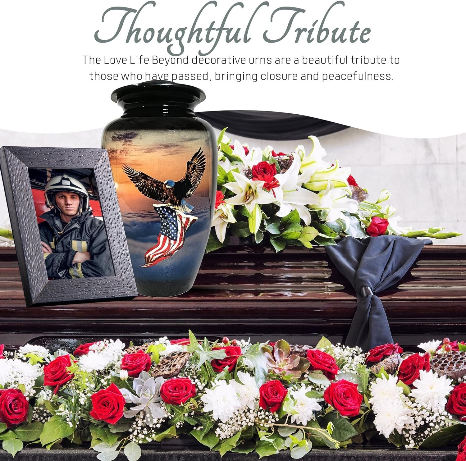 Elegant Large Metal Cremation Urn with American Flag Design – Holds 200 lbs
