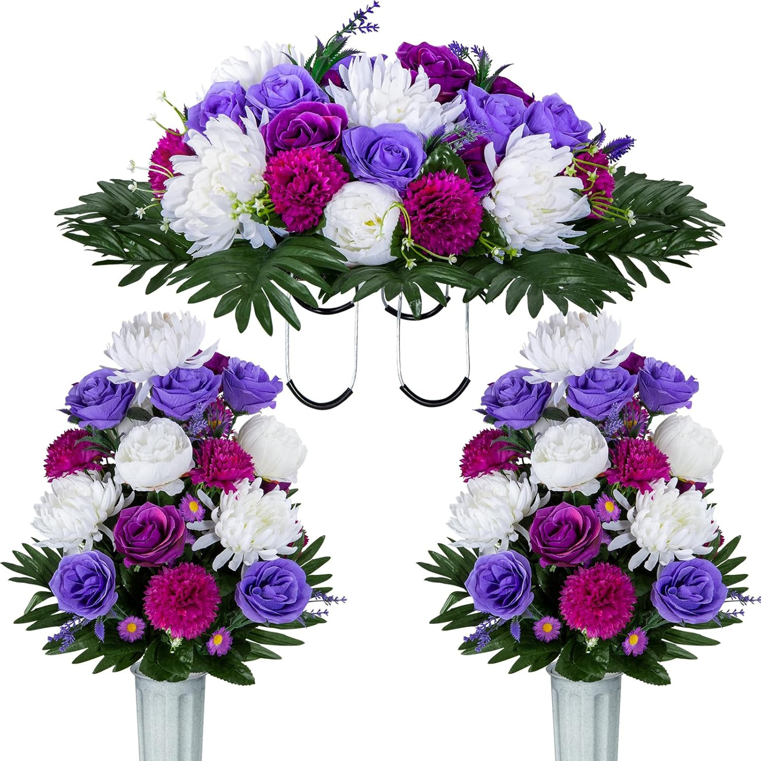 Elegant Artificial Flower Saddle for Graves – Purple & White Peony Rose Decor