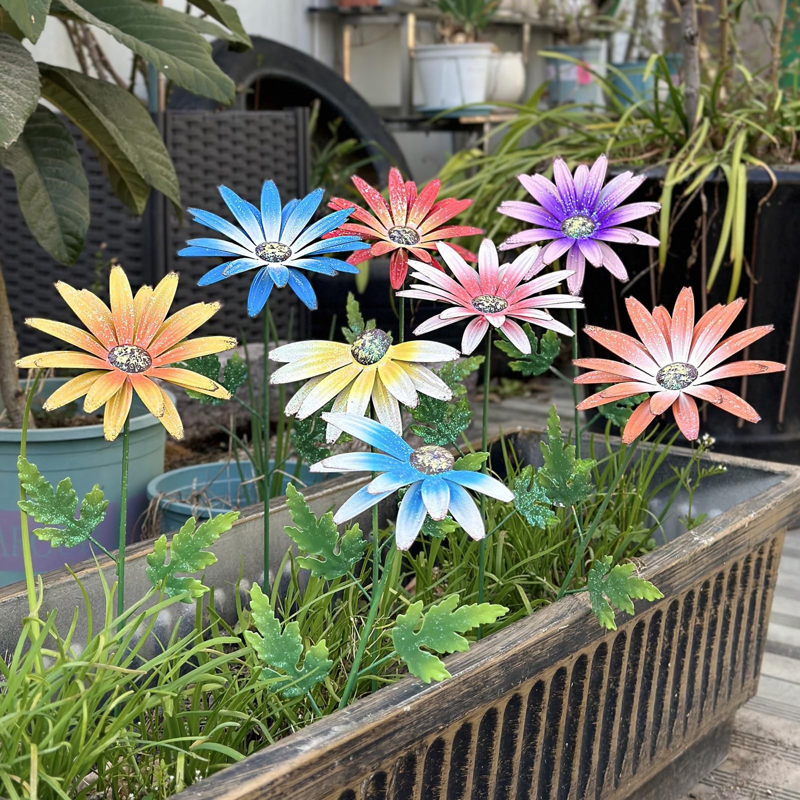 Decorative Metal Flower Stakes – 8 Pack Handmade Garden Art for Outdoors