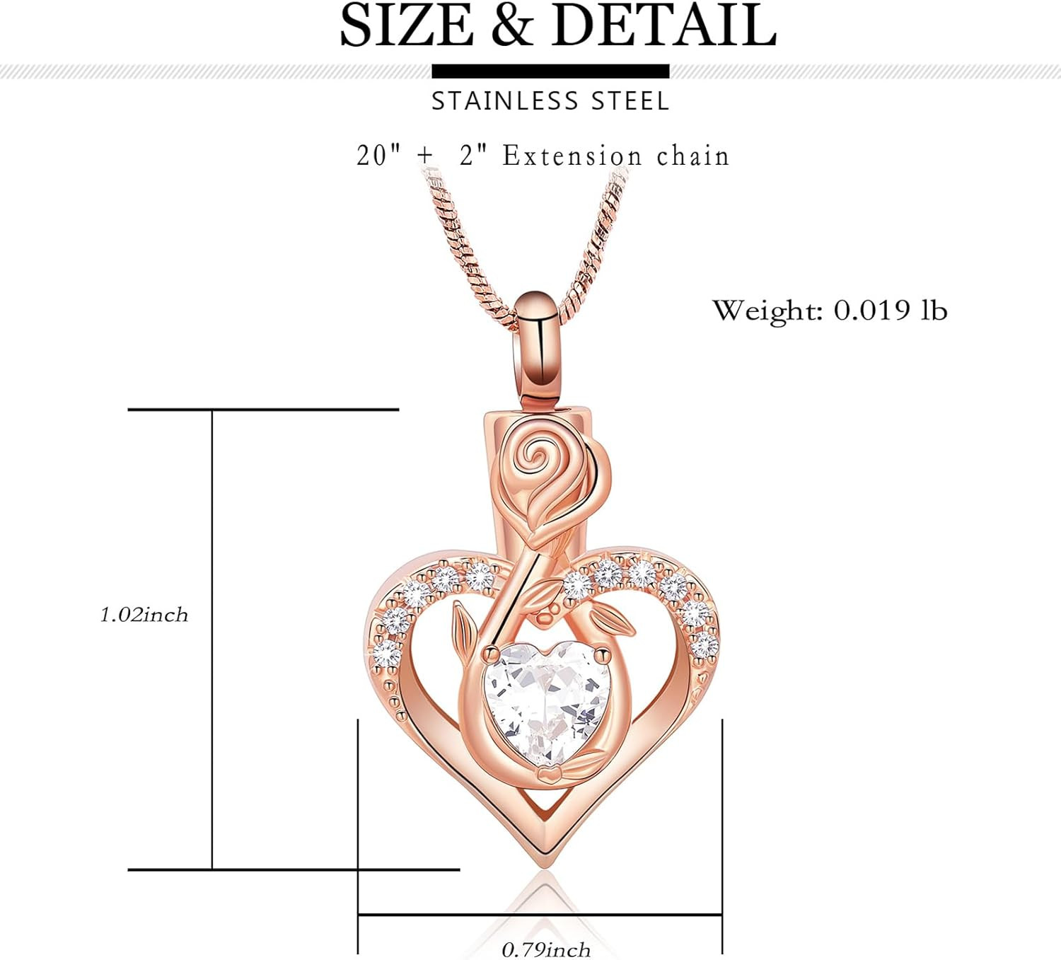 Infinity Heart Urn Ashes Necklace for Women Girl Cremation Jewelry Memorial Rose