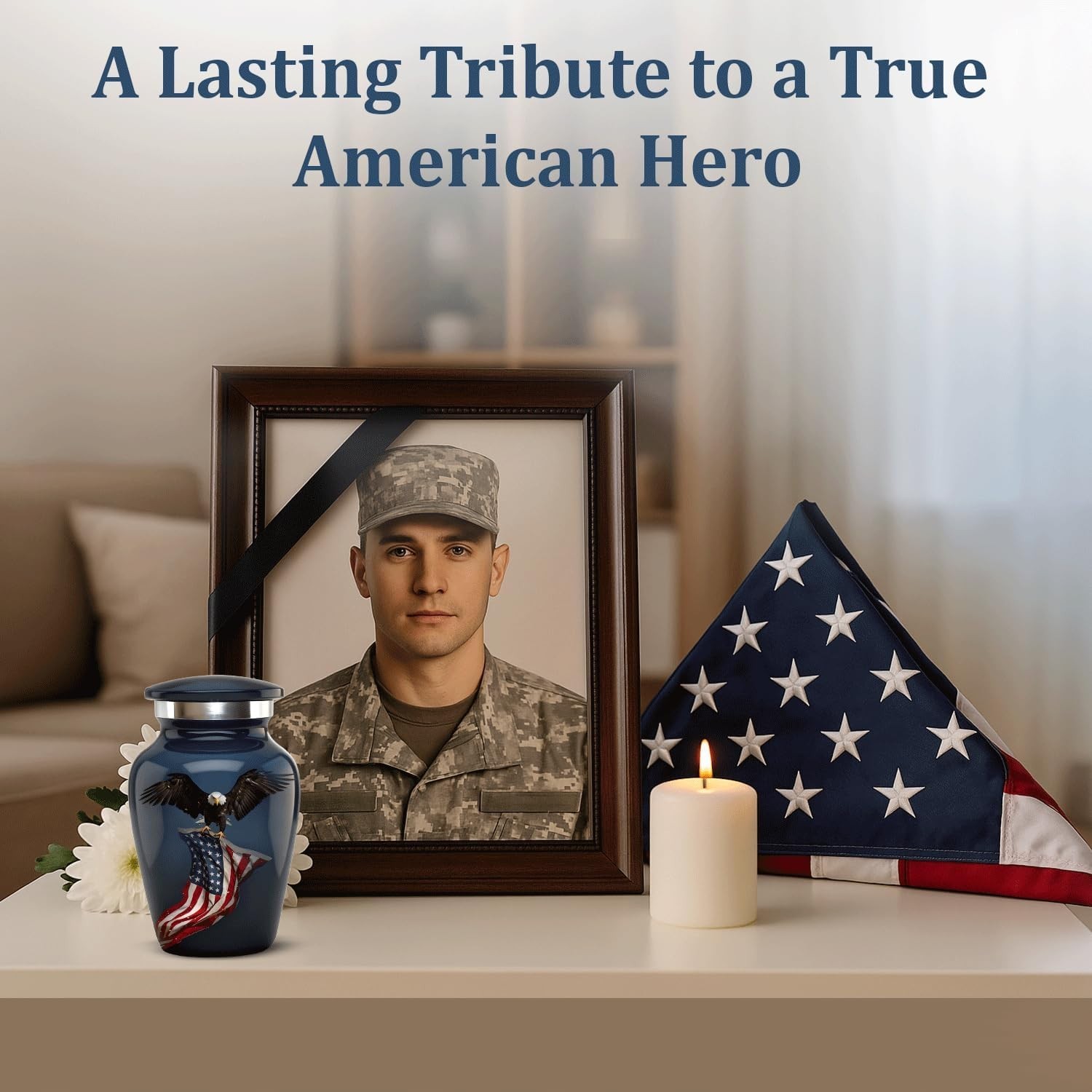 Small Urns for Human Ashes – Patriotic Eagle with Flag Design – Mini Memoria…