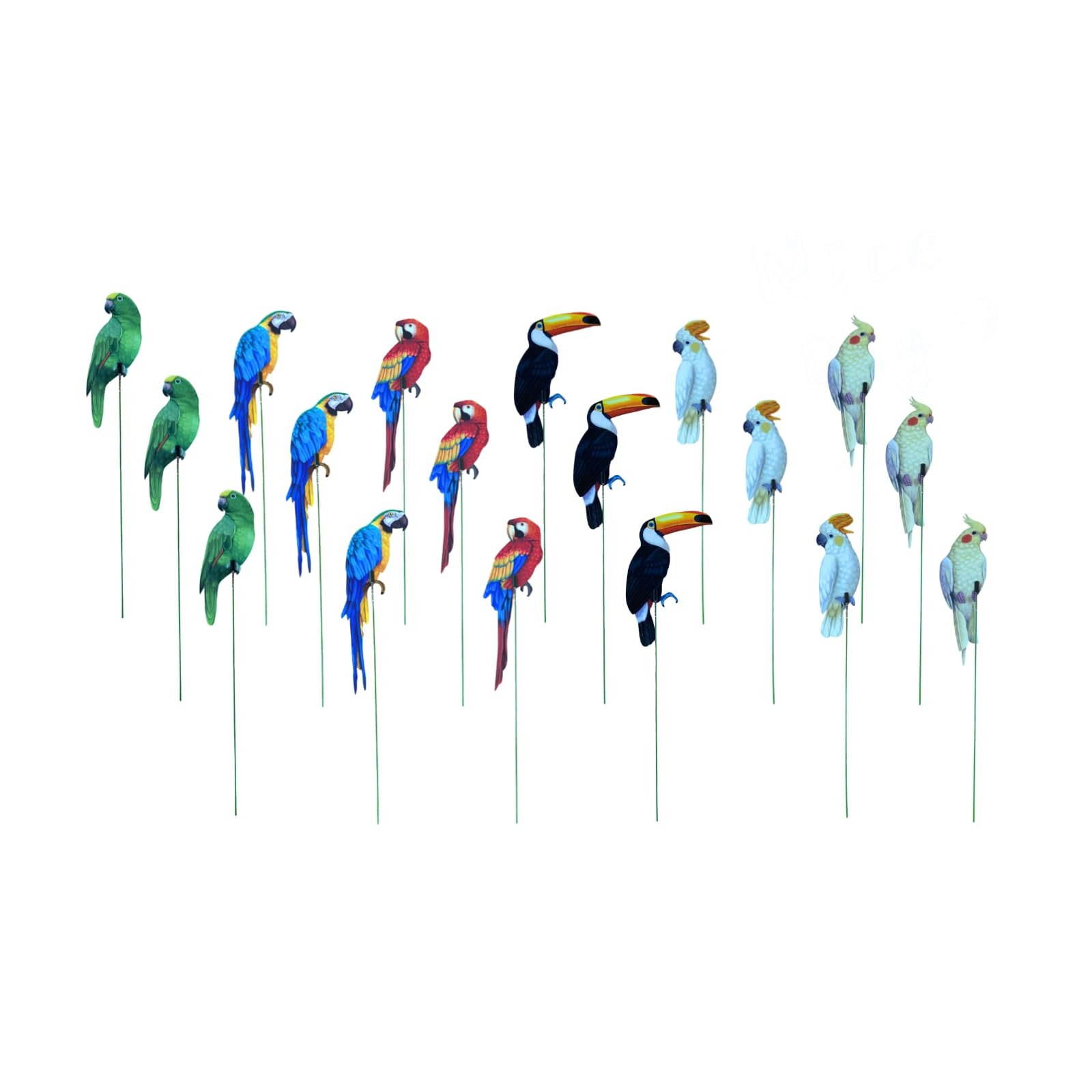 18PCS 2D Flat Parrot Garden Stakes Outdoor Yard Decor