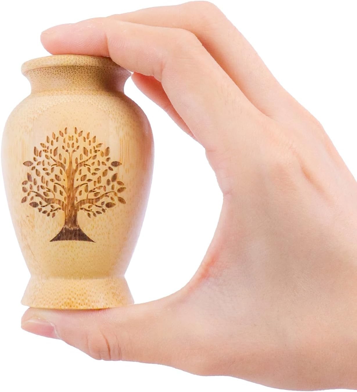 Durable Bamboo Urn for Ashes with Leak-Proof Lid – Tree of Life Pattern