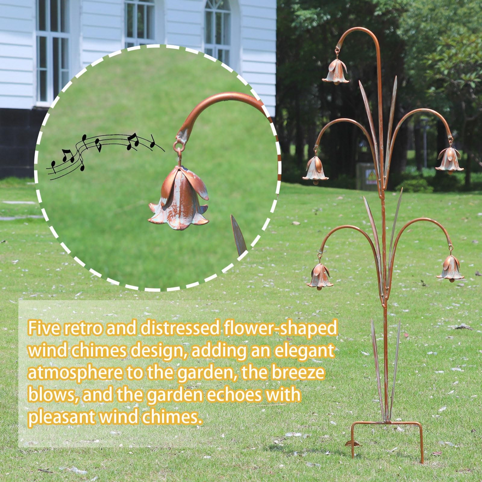 Metal Garden Flowers with Bells – Decorative Outdoor Stakes for Patio Decor
