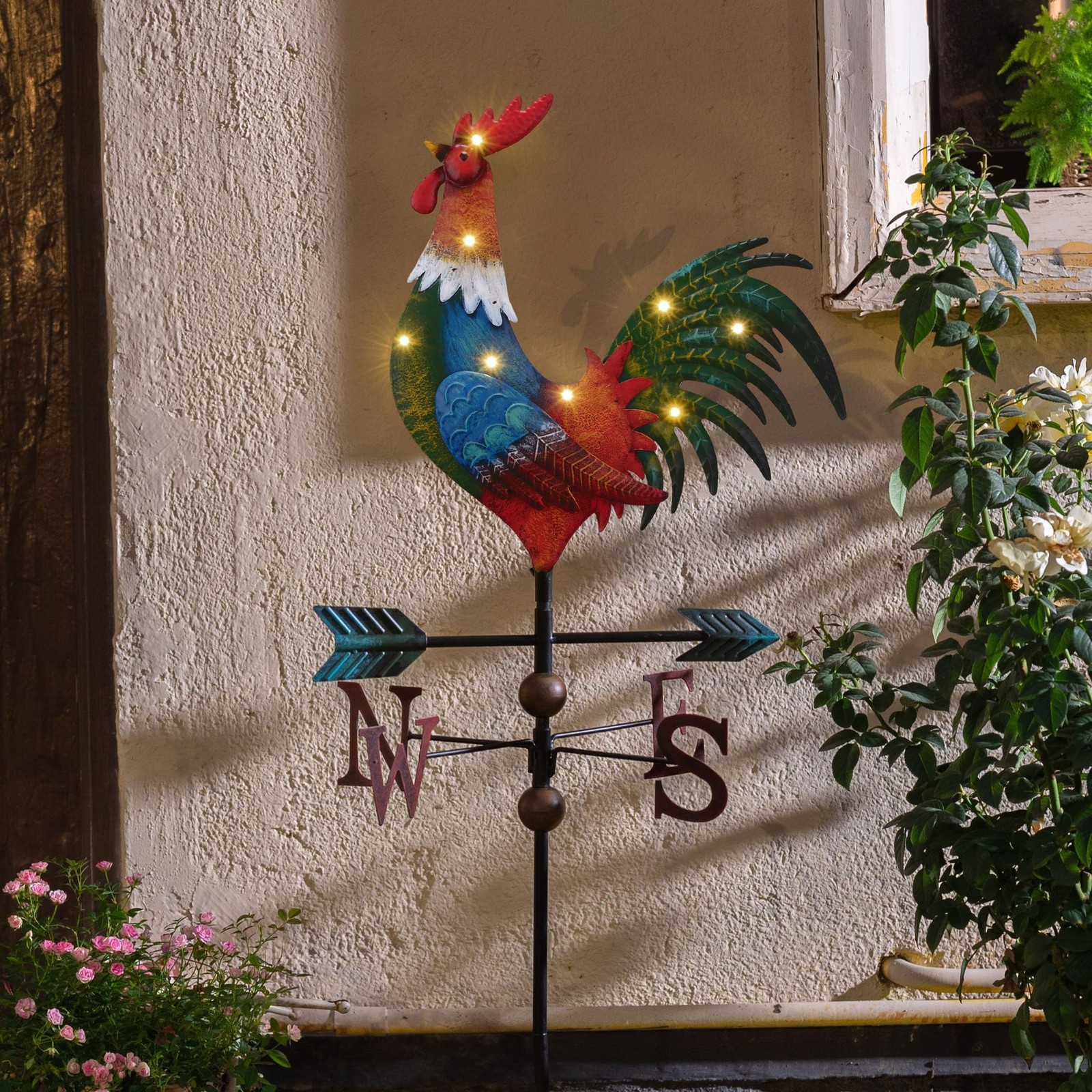 TERESA’S COLLECTIONS Garden Decor with Solar Outdoor Lights, Red Rooster Yard…