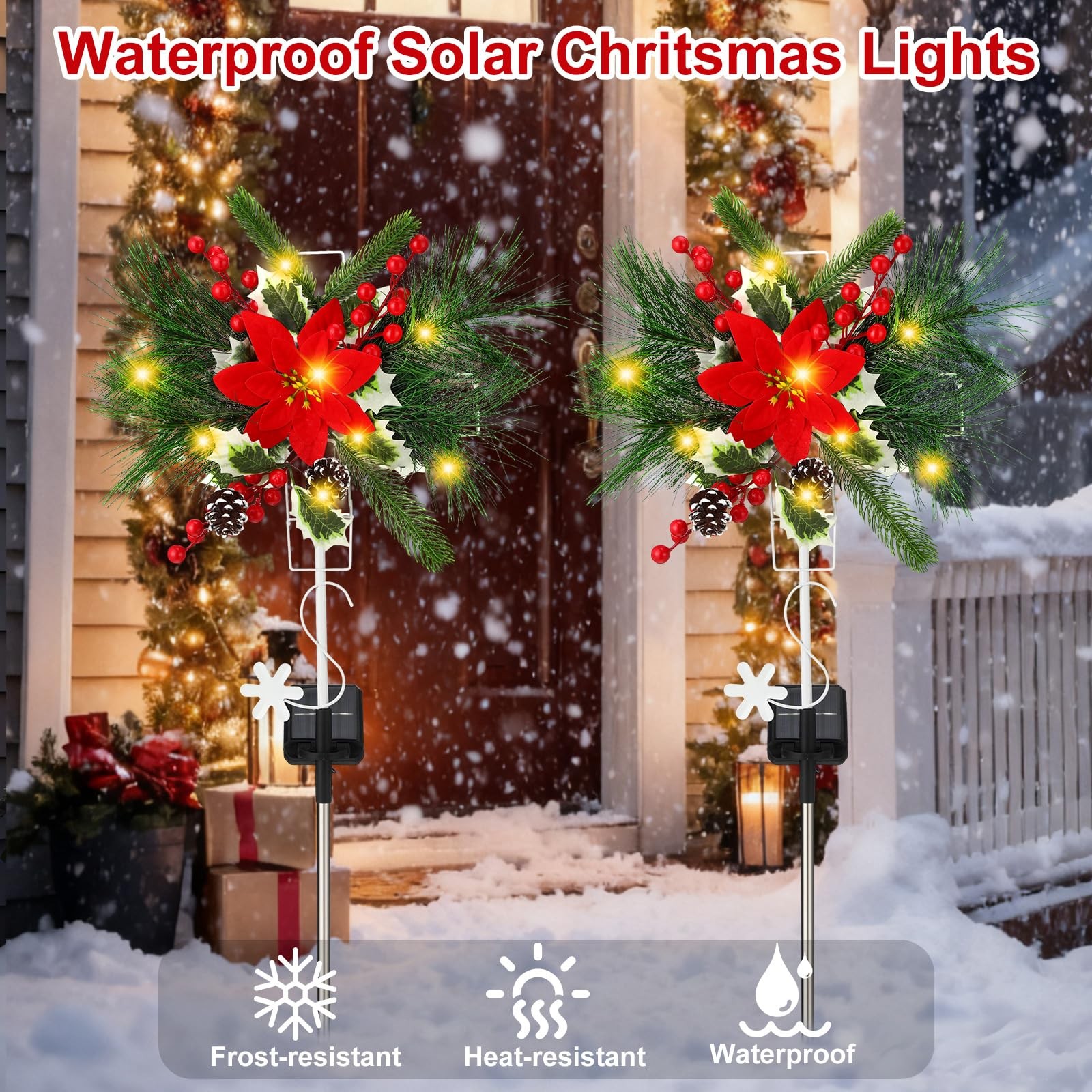 4 Pcs Solar Christmas Decorations Outdoor 33” Solar Poinsettia Stake Lights …
