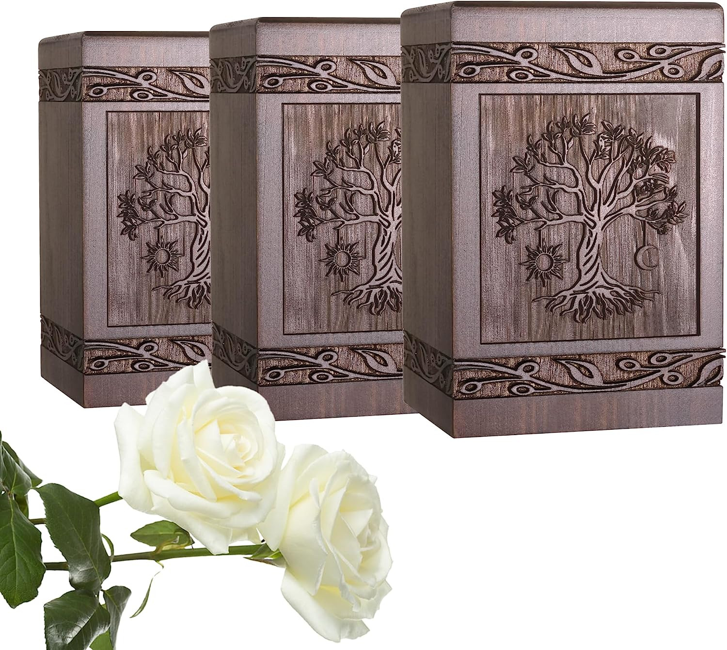 Cremation Urns for Human Ashes Adult Male Female, Wooden Tree of Life Urns Box a