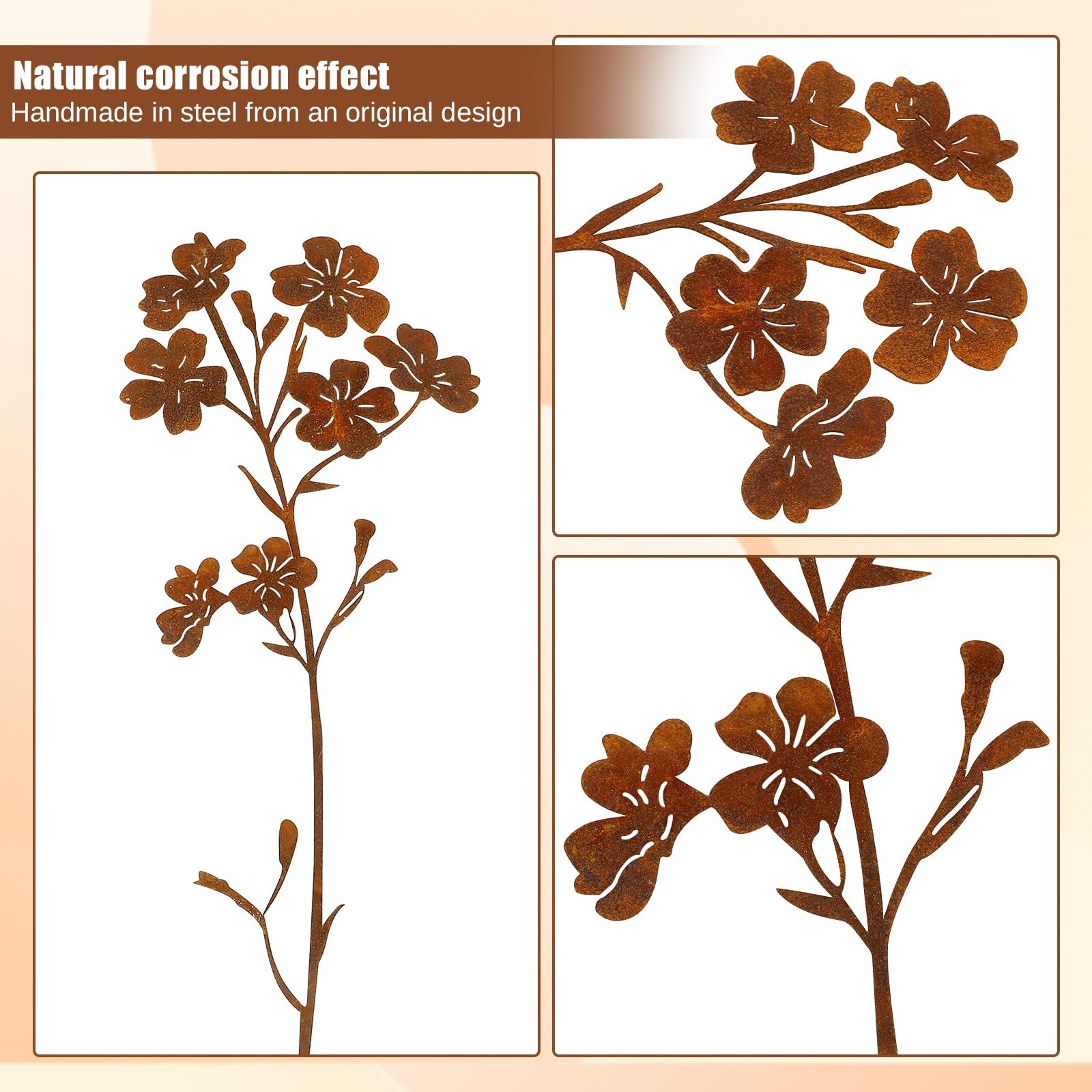 12 Pcs Rusty Metal Flower Garden Stakes for Yard Art and Outdoor Decor